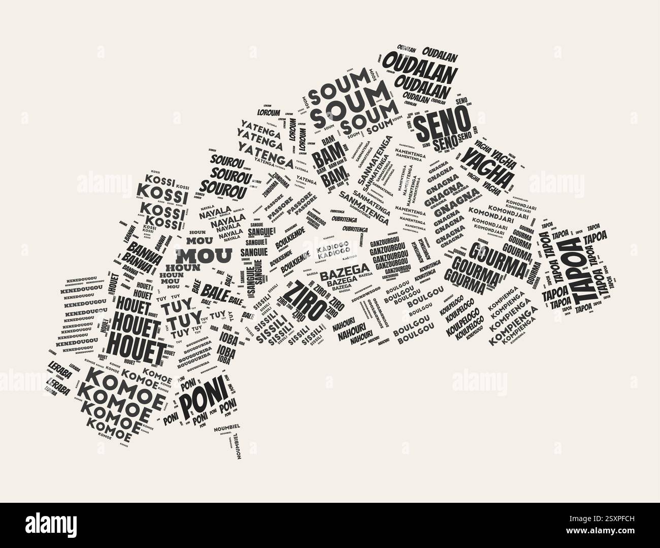 Burkina Faso Wortwolke. Land mit Geschäftsbereich Regionen. Burkina Faso typografischer Text Wolken Vektor-Bilddesign. Stock Vektor