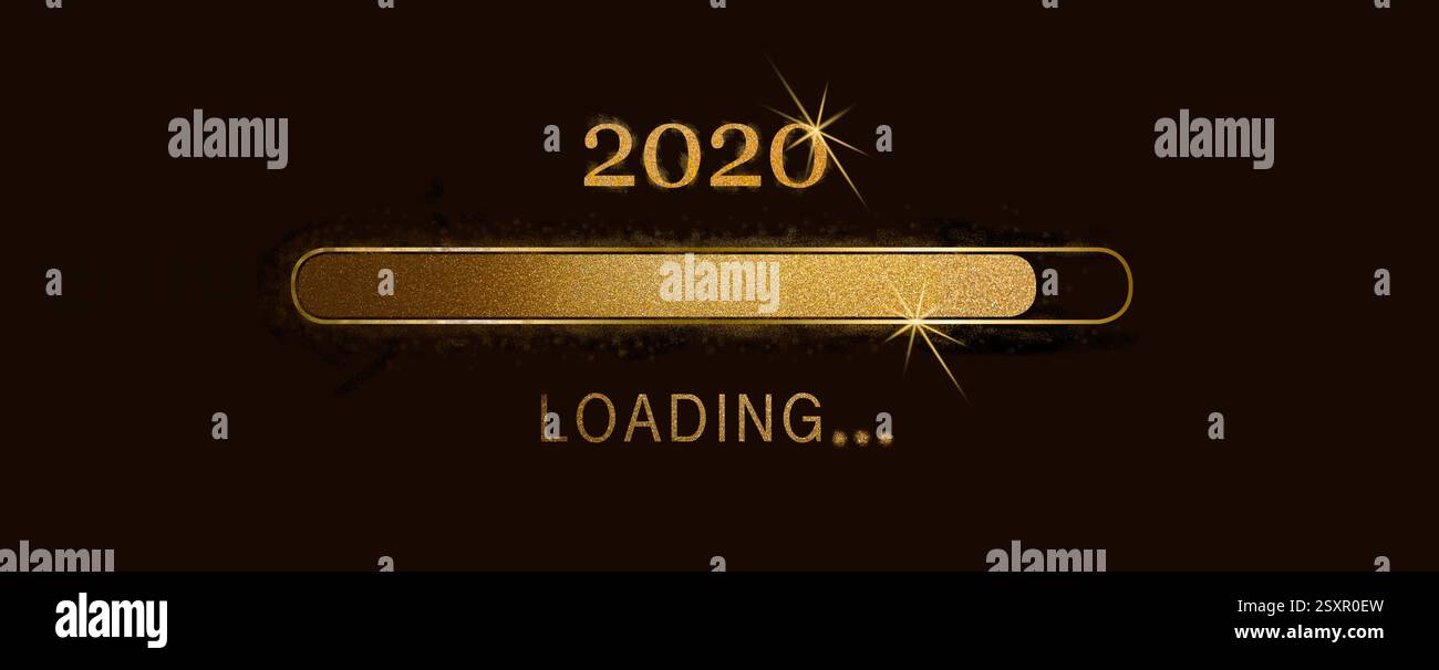 Happy Loading New Year Gold Bokeh Hintergrund. Silvester. Stockfoto