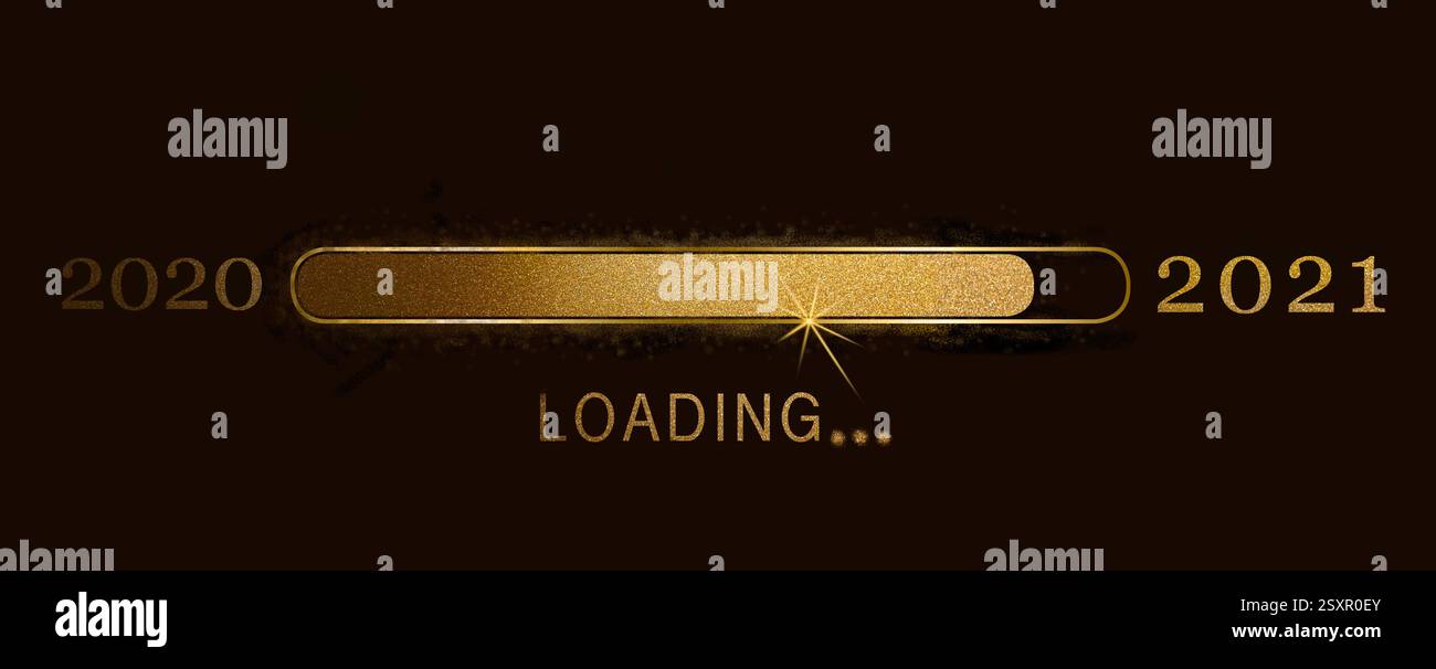 Happy Loading New Year Gold Bokeh Hintergrund. Silvester. Stockfoto