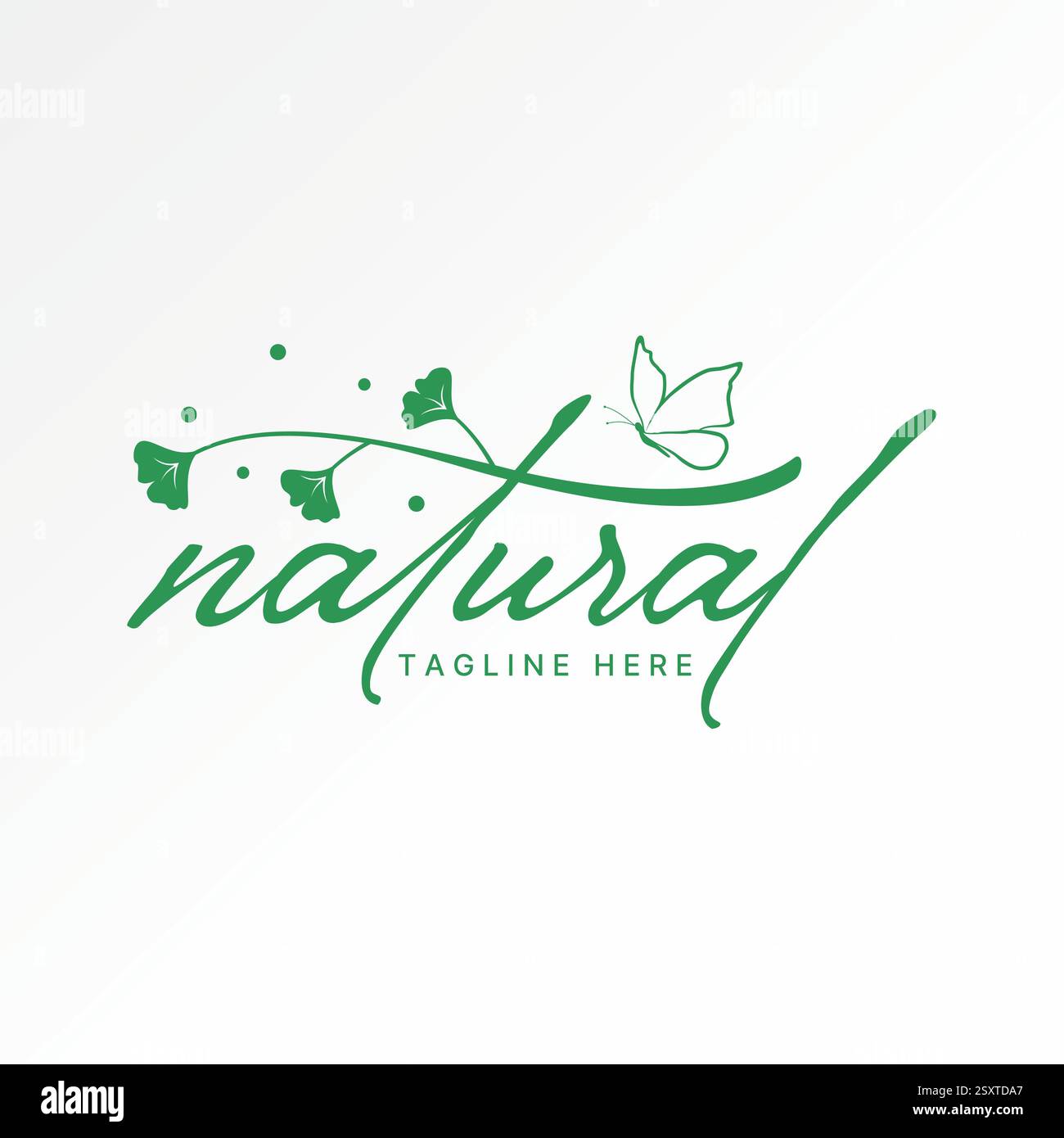 Logo Design Grafik Konzept kreative Premium Vektor Stock Bild Top Sell Text natürliche Schrift Schmetterling Blume Blatt Stiel Kunst Monogramm schön Stock Vektor