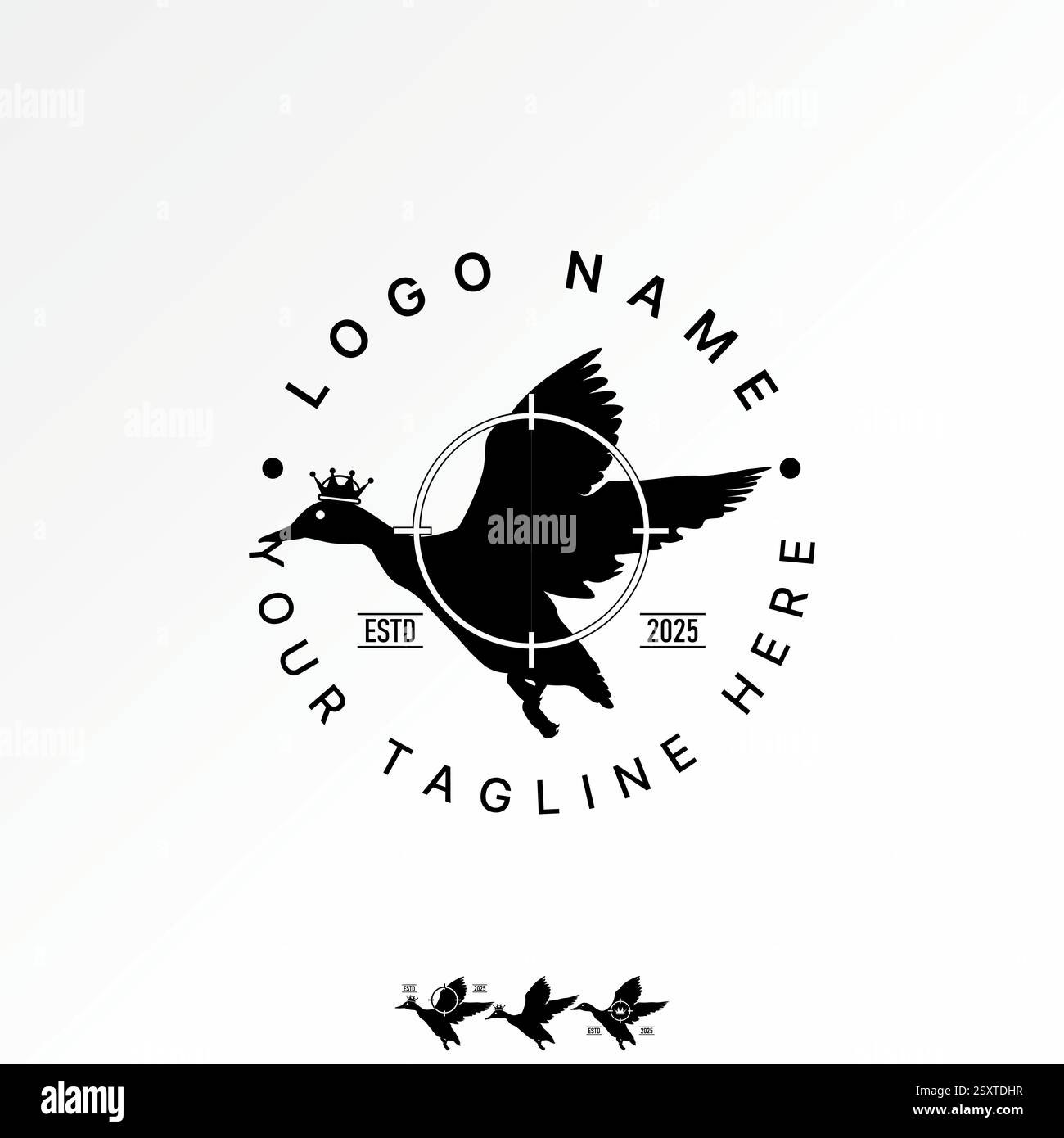 Logo Design Grafik Konzept kreative Premium Vektor Stock Bild Top Verkauf Tier Kran Ente Reiher Schwan Vogel Storch Fliege Ziel Jäger flauschige Vogelkrone Stock Vektor