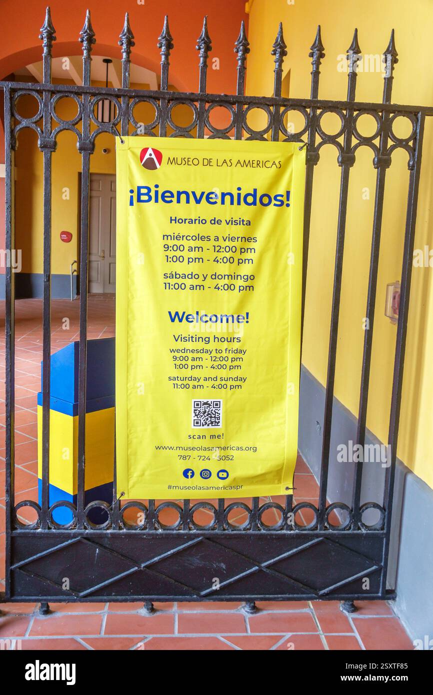 San Juan Puerto Rico, Viejo Old San Juan, Cuartel de Ballaja, Museo de Las Americas, Anthropologie Kunstmuseum, Banner Schild, Besucherinformation, openi Stockfoto