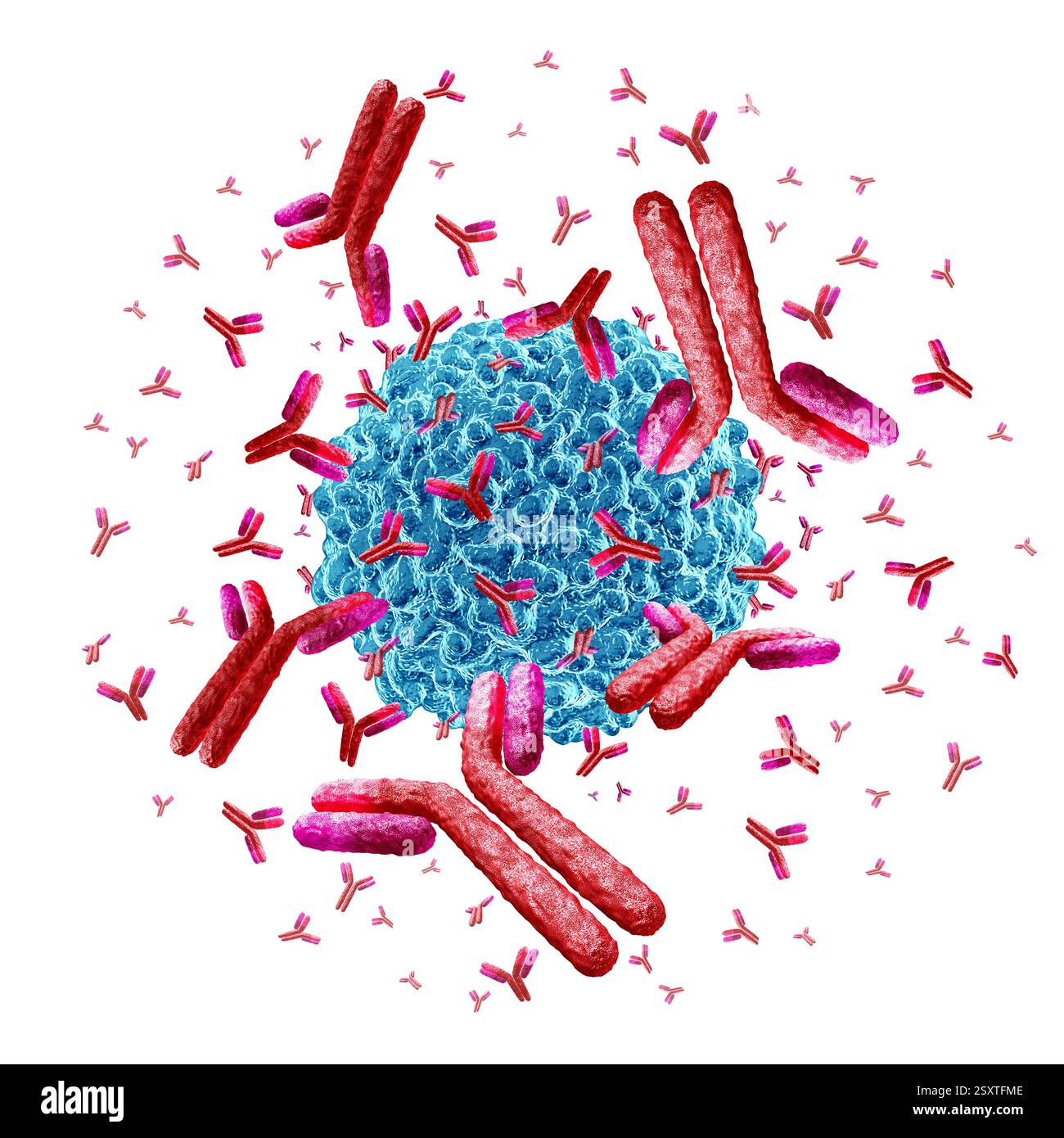 Weiße Blutzellen T-Zellen Antikörper als Leukozyten mit Antikörper Behandlung der Krankheit repräsentiert das Immunsystem oder Immunologie als Pathologie oder o Stockfoto