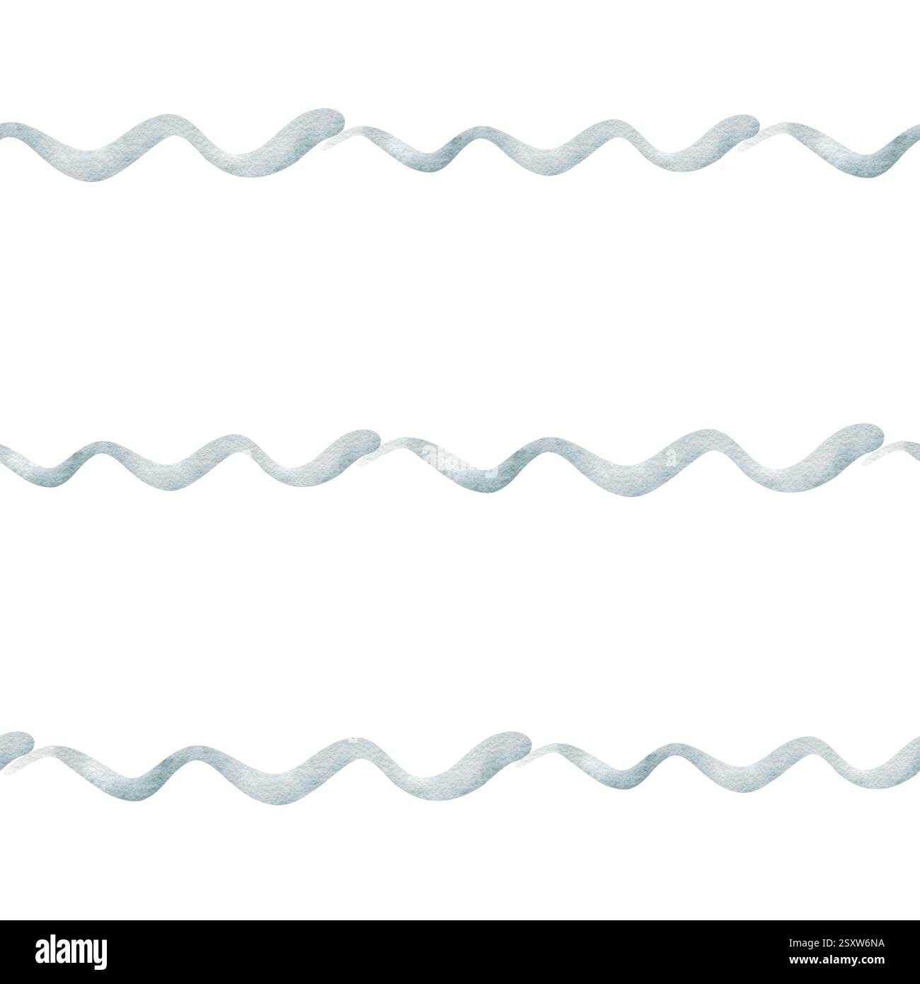 Blaue Wellenstreifen, Linien, stilisiertes Aquarellmuster. Nahtloses Marineblau. Handgezeichnete Illustration im Piratenstil auf weißem Hintergrund für Textilien Stockfoto