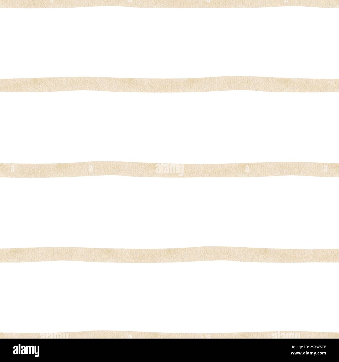 Geometrisches Muster von Streifen mit Aquarellfarben, beigefarbene Linien im maritimen Stil. Abbildung mit Pinselstrich auf weißem Hintergrund. Abstrakter, nahtloser Druck Stockfoto