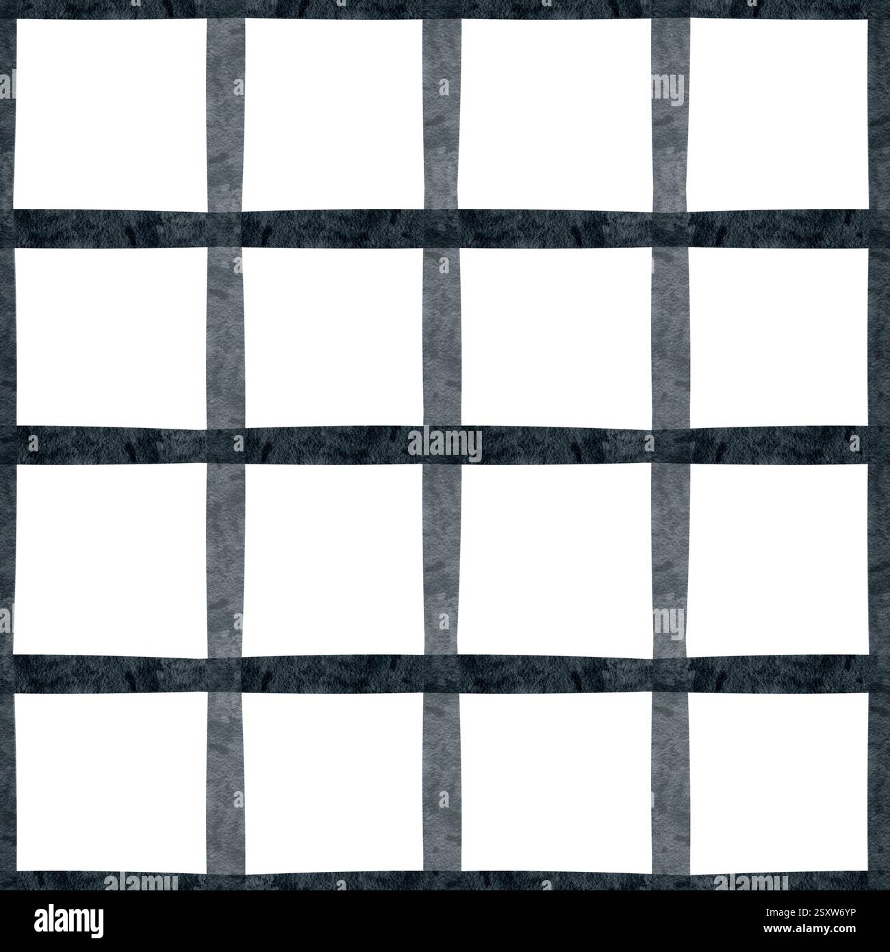 Aquarellmuster in nautischem Blau mit Karomuster. Pinselstriche bilden ein Raster. Handgezeichnete Illustration auf weißem Hintergrund. Abstrakter, nahtloser Druck für Stockfoto