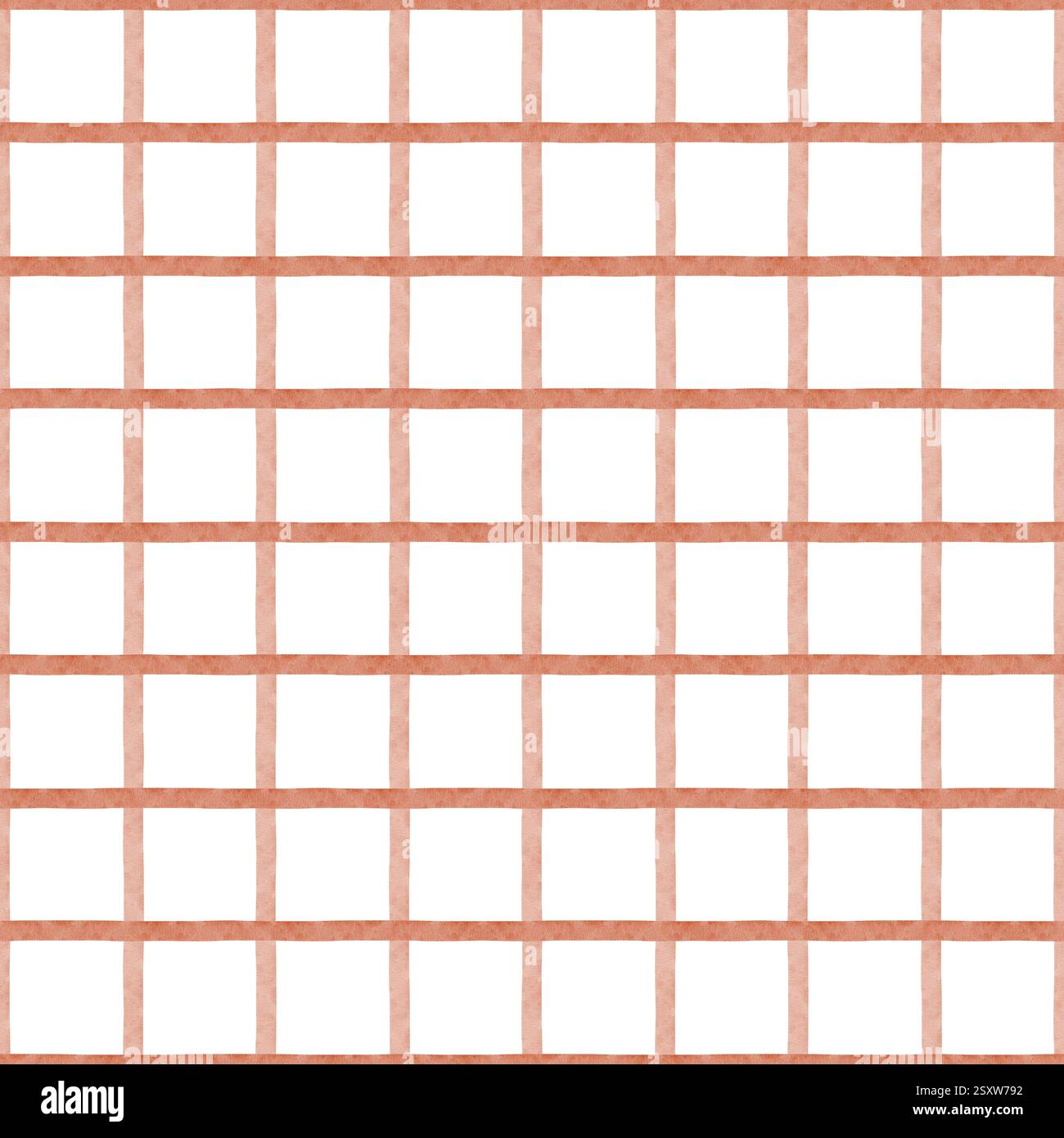 Geometrisches Aquarellmuster in rosa Karomuster. Kristallklares Korallengitter. Handgezeichnete Illustration auf weißem Hintergrund. Abstrakter, nahtloser Druck für Textilien Stockfoto