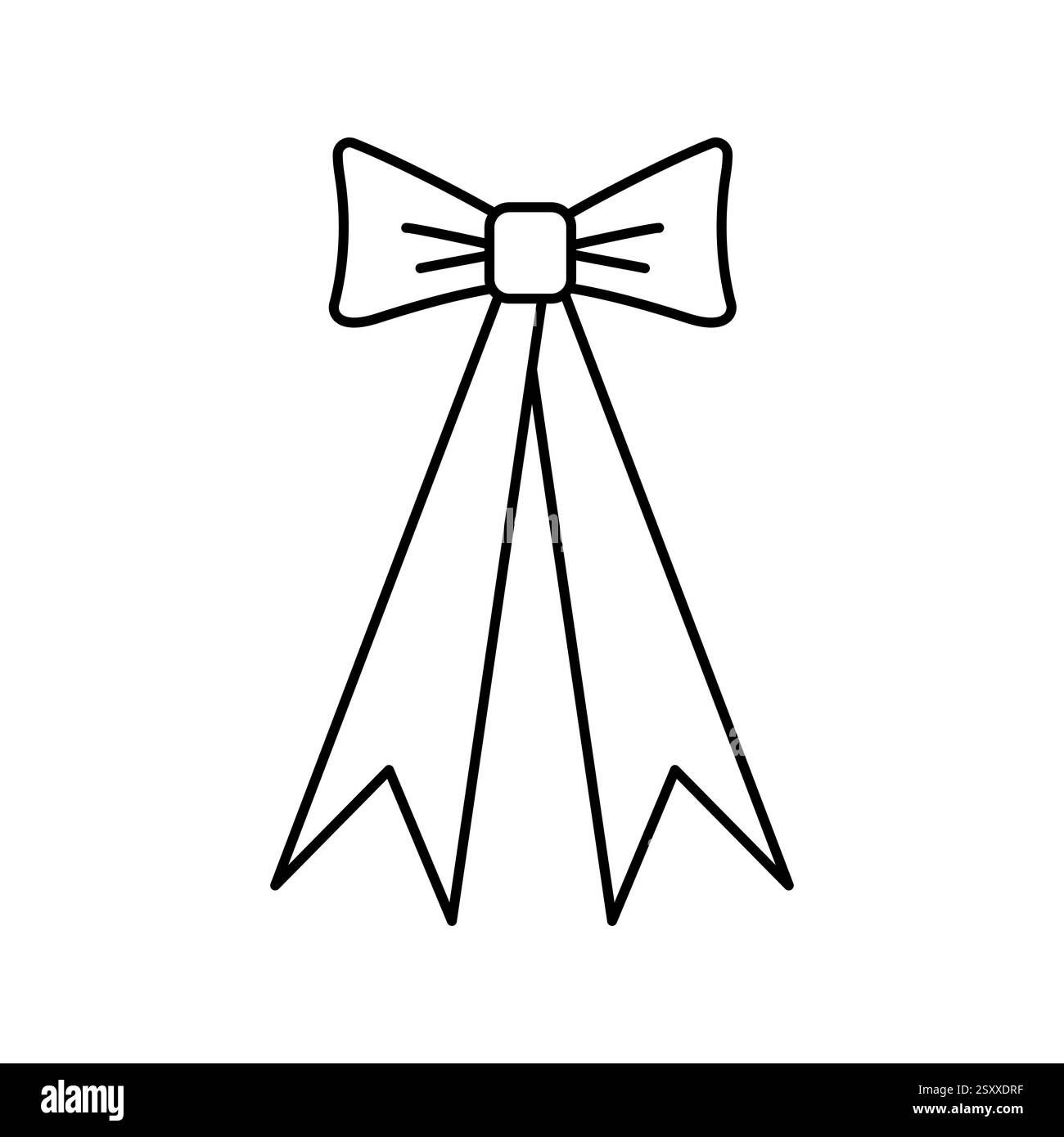 Symbol mit handgezeichneter, gebundener Schleife. Band im Doodle-Stil. Dekorationselement der Modellstruktur. Isoliert auf weiß. Vektor Stock Vektor