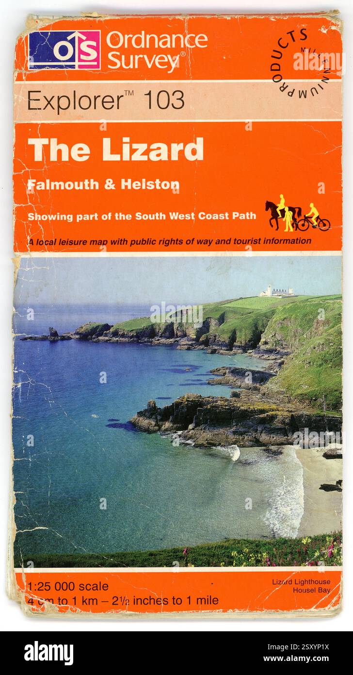 Vintage Ordnance Survey Map for the Lizard, Falmouth and Helston, Explorer Series 103, Erscheinungsdatum 1996 Stockfoto
