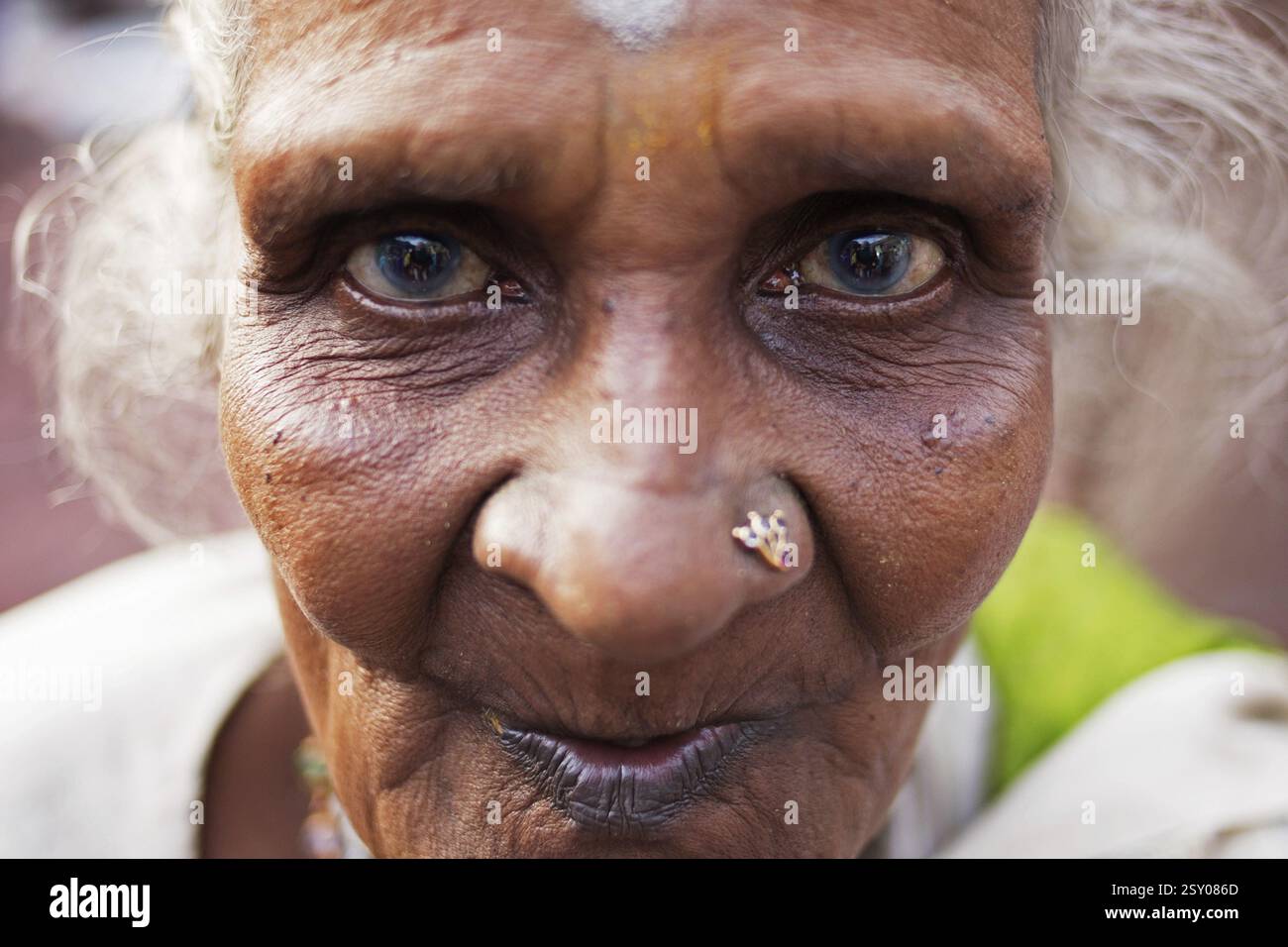Porträt der alten Frau, batu-Höhlen, kuala, lumpur, malaysia Stockfoto