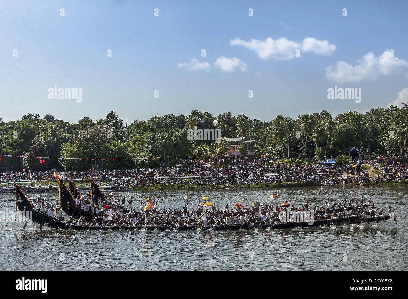 Schlange, Bootsrennen, Onam Festival, Kerala, Indien, Asien Stockfoto