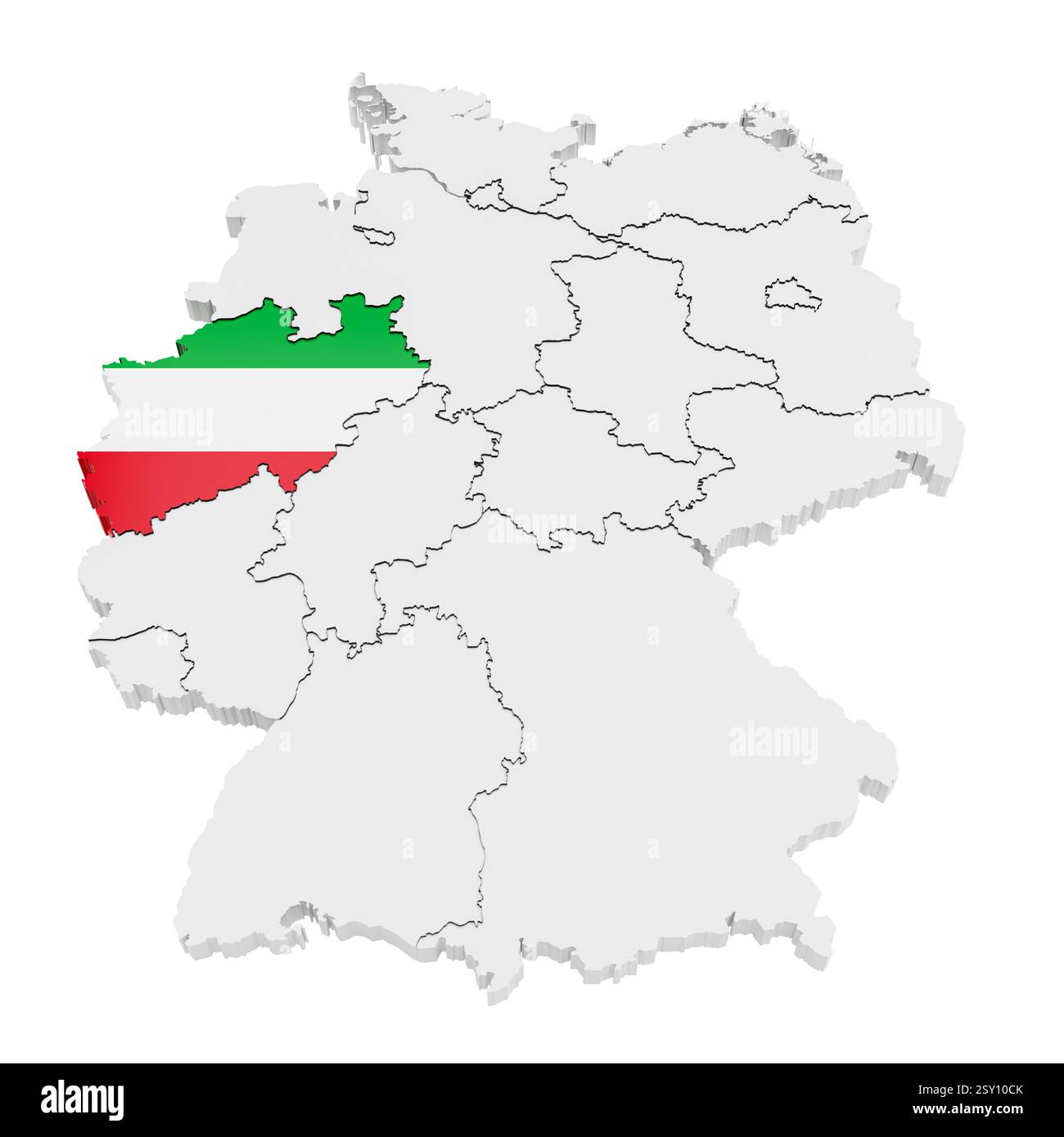 Deutschland und alle seine staaten. Das Land Nordrhein-Westfalen ist nach offizieller Flagge markiert und bedeckt. Stockfoto