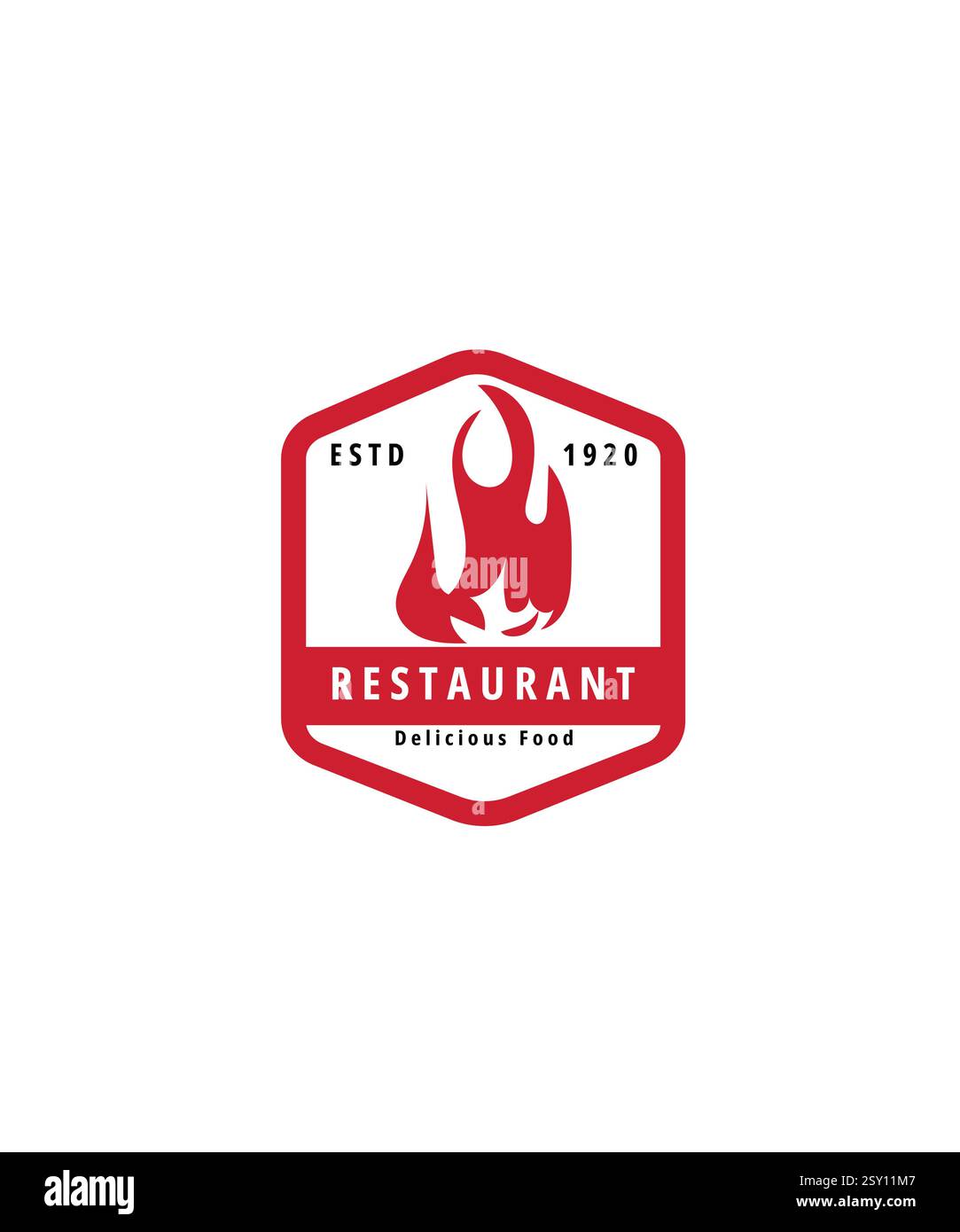 Emblem Restaurant Logo mit Feuer, Emblem rotes Restaurant Logo Design Stock Vektor