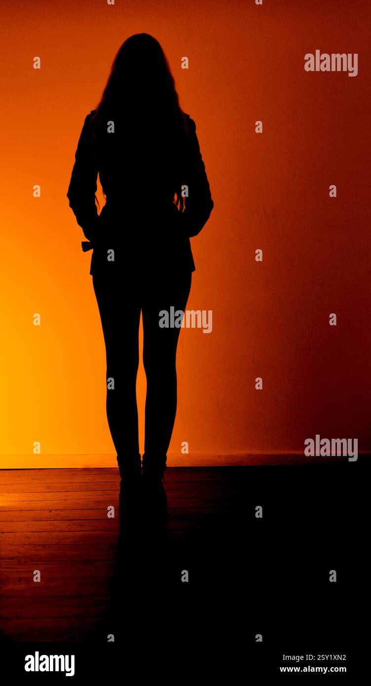 Silhouette einer Frau zu Hause Stockfoto