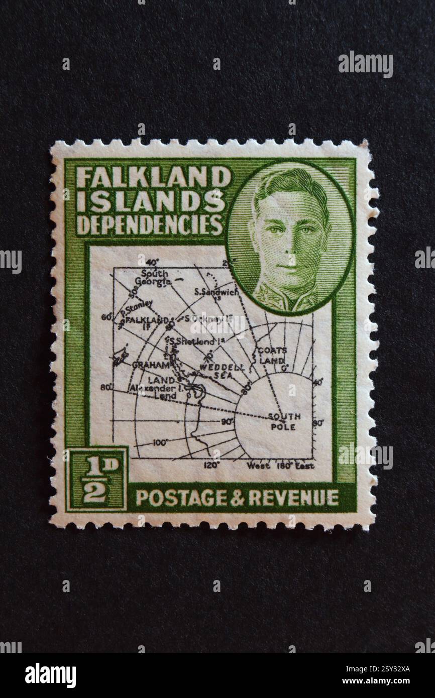 König George VI., halber Penny Falklandinseln Depenences Briefmarke, Sammeln von Hobby Stockfoto