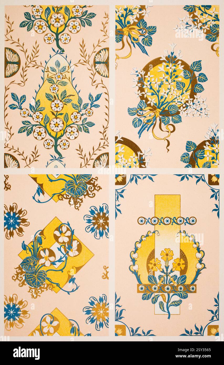 Modernes Flachenmuster, Dekorationsentwürfe des Künstlers Adolph Friedrich Erdmann, von Menzel aus Dekorative Vorbilder VII, 1897 Stockfoto