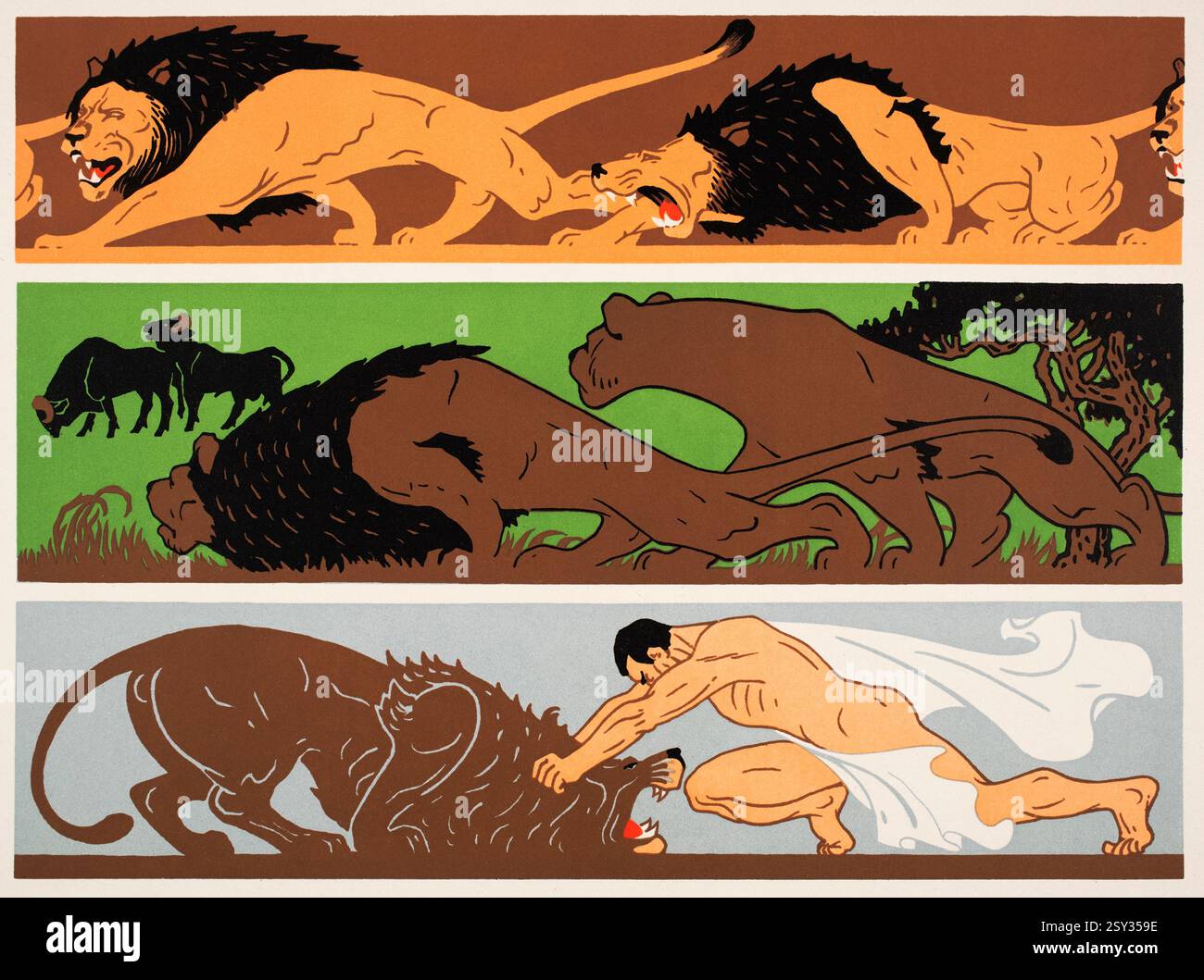 Lowen Friese modernistisches Flachfarbdesign des französischen Künstlers Auguste Jean Baptiste Roubille aus Dekorative Vorbilder VII, 1897 Stockfoto