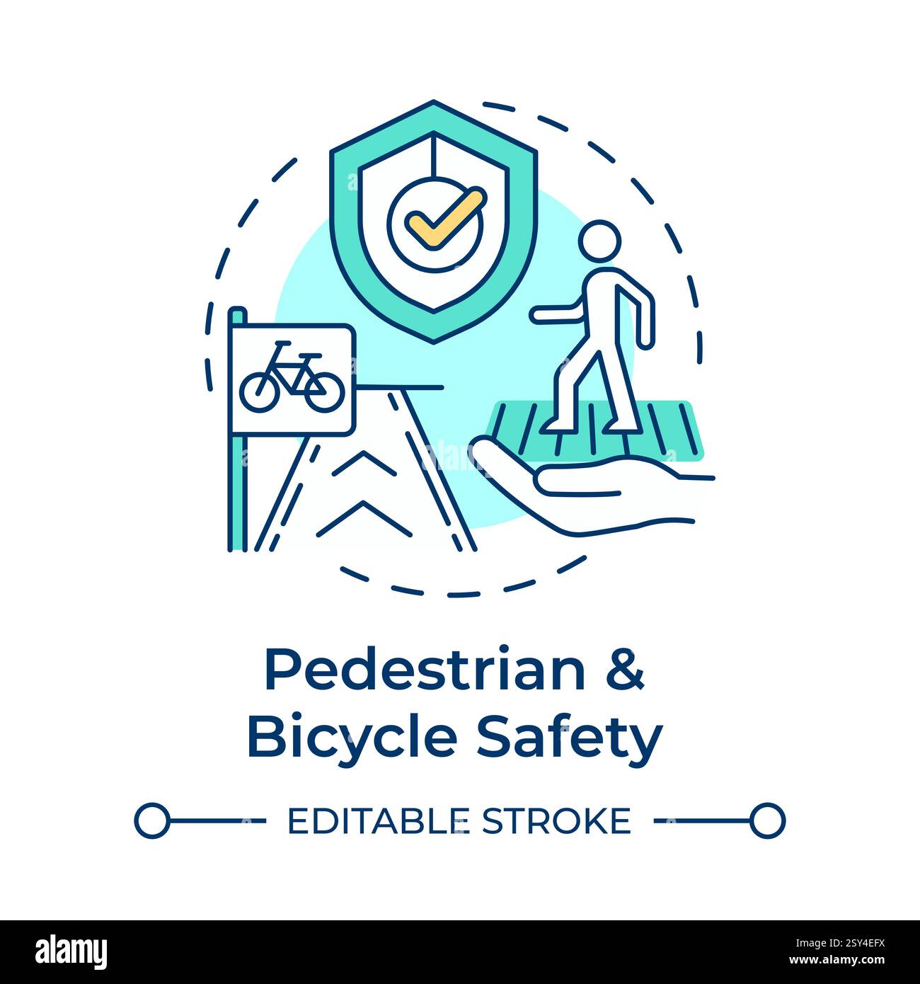 Mehrfarbiges Konzeptsymbol für Fußgänger- und Fahrradsicherheit Stock Vektor
