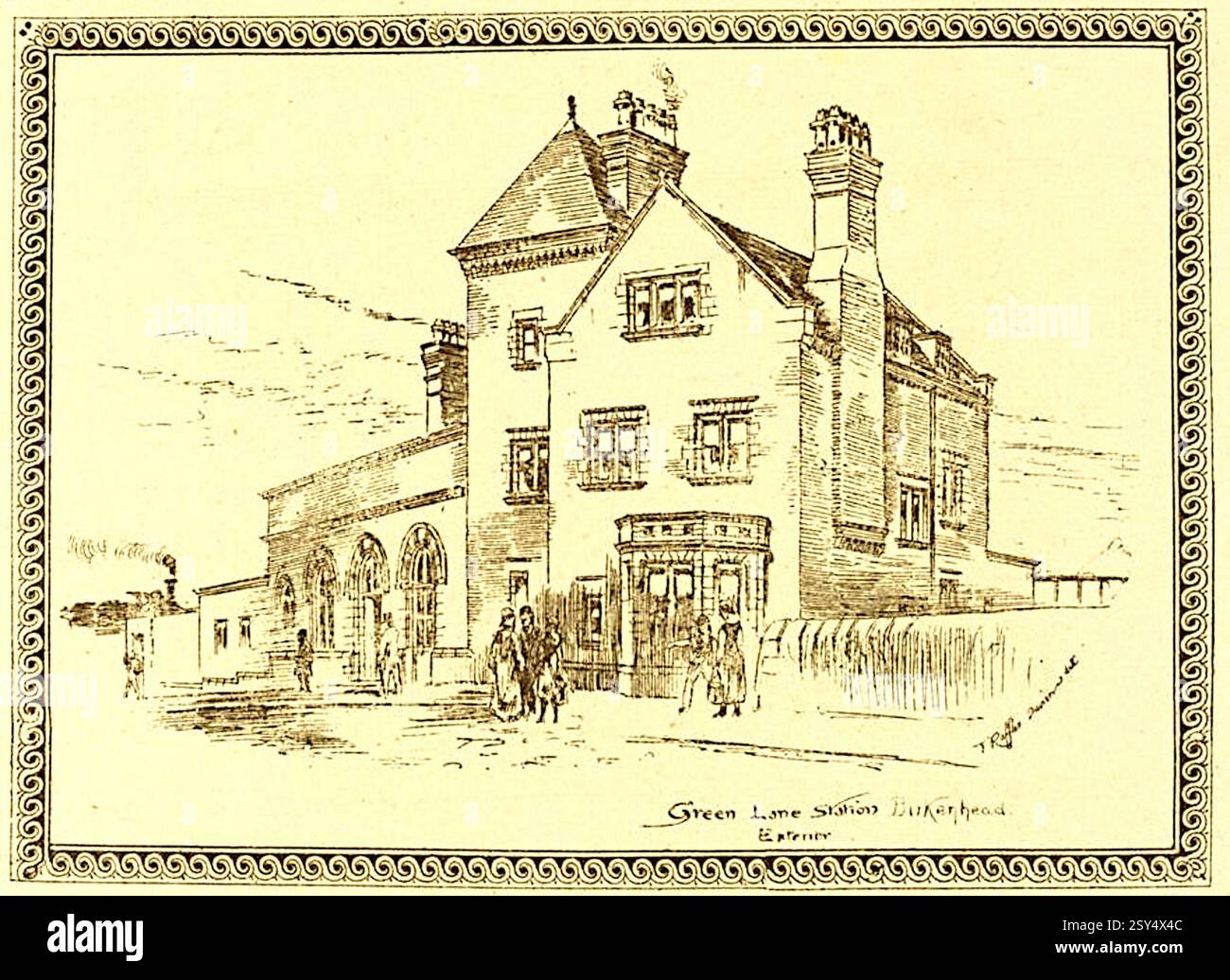 Thomas Raffles Davison - Außenansicht der Green Lane Station, Birkenhead. Der Bahnhof, von dem die Züge über den Mersey Railway Tunnel nach Liverpool fuhren Stockfoto