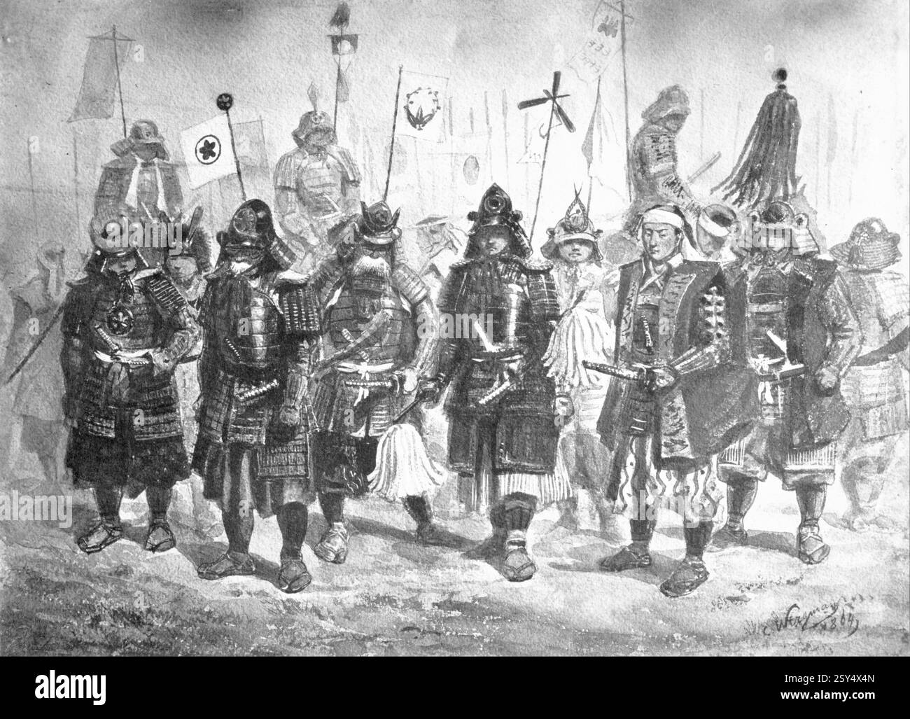 Felice Beato - fotografische Kopie einer Zeichnung japanischer Krieger von Charles Wirgman Stockfoto