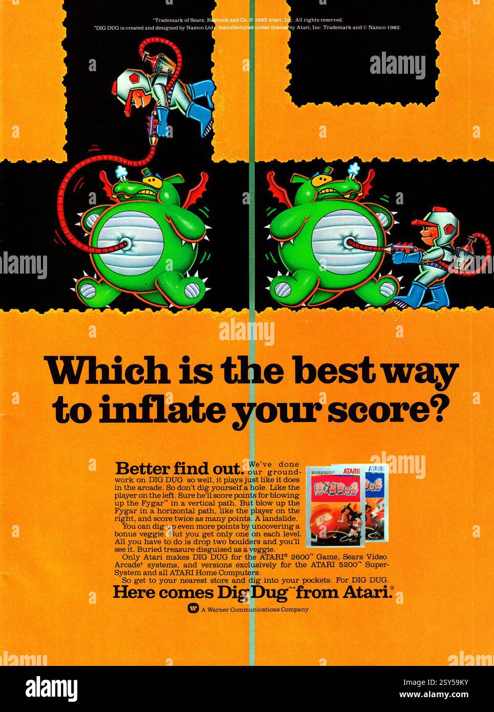 1982 Werbespot für Dig Dug, ein Labyrinth-Arcade-Videospiel von Namco für Atari Stockfoto