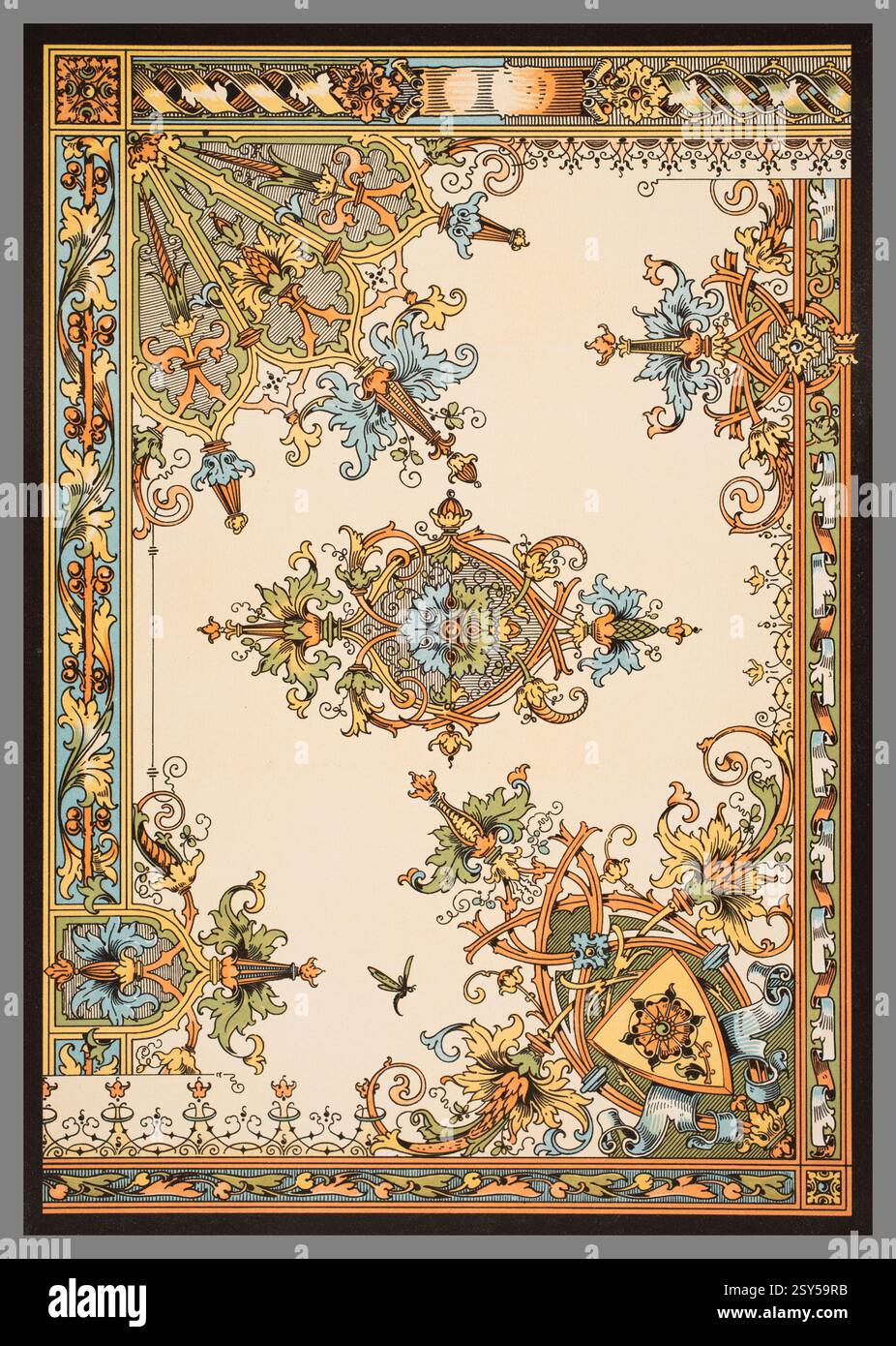 1899 Moderner Plafond (moderne Decke), Aquarell-Inneneinrichtung mit gotischem Motiv von Franz von Hollaky aus Dekorative Vorbilder X Stockfoto