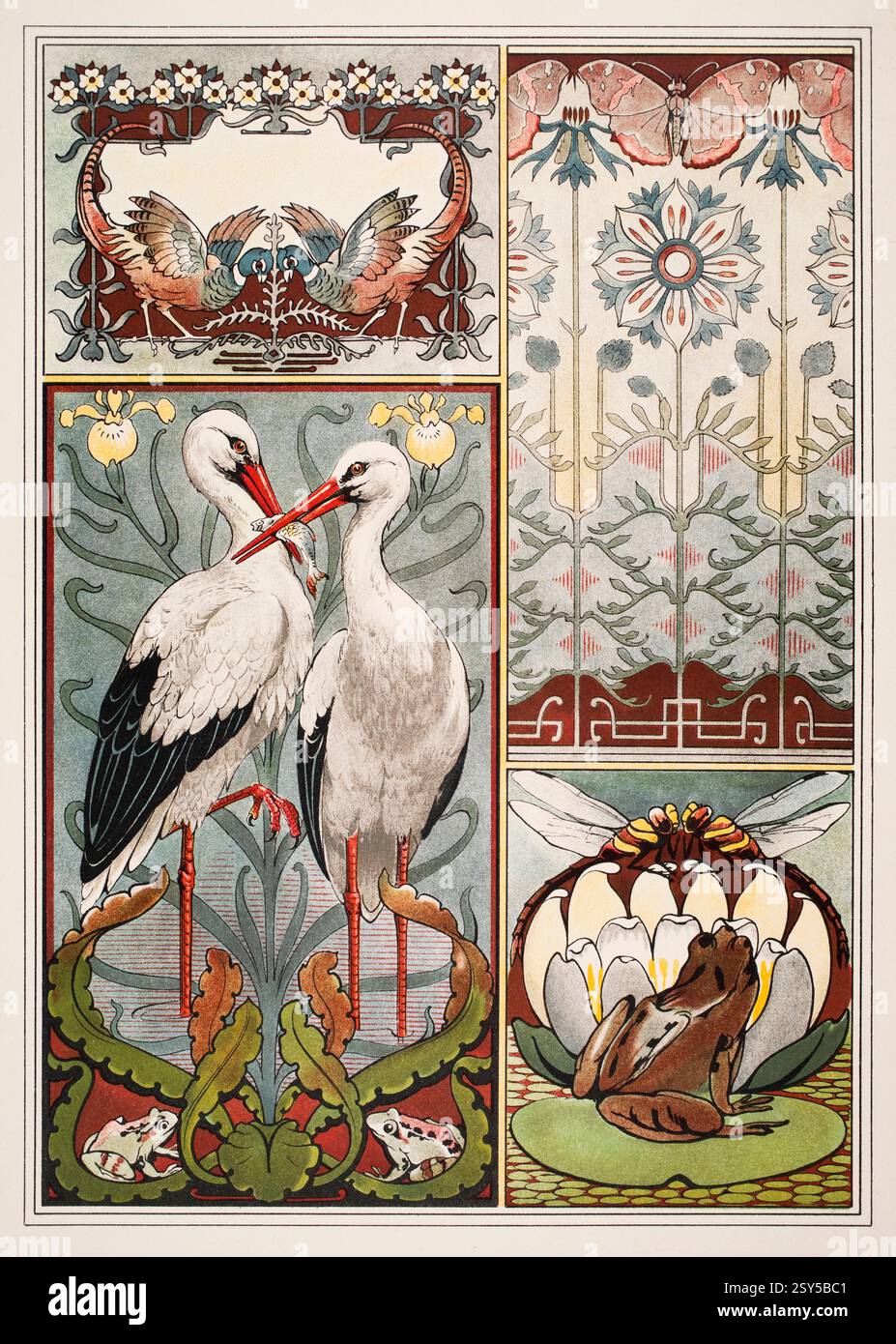 Moderne Dekorations-Motive, Tafeln mit Vogel-, Tier- und Blumenmotiven von Designer G Ellens aus Dekorative Vorbilder VII 1 Stockfoto