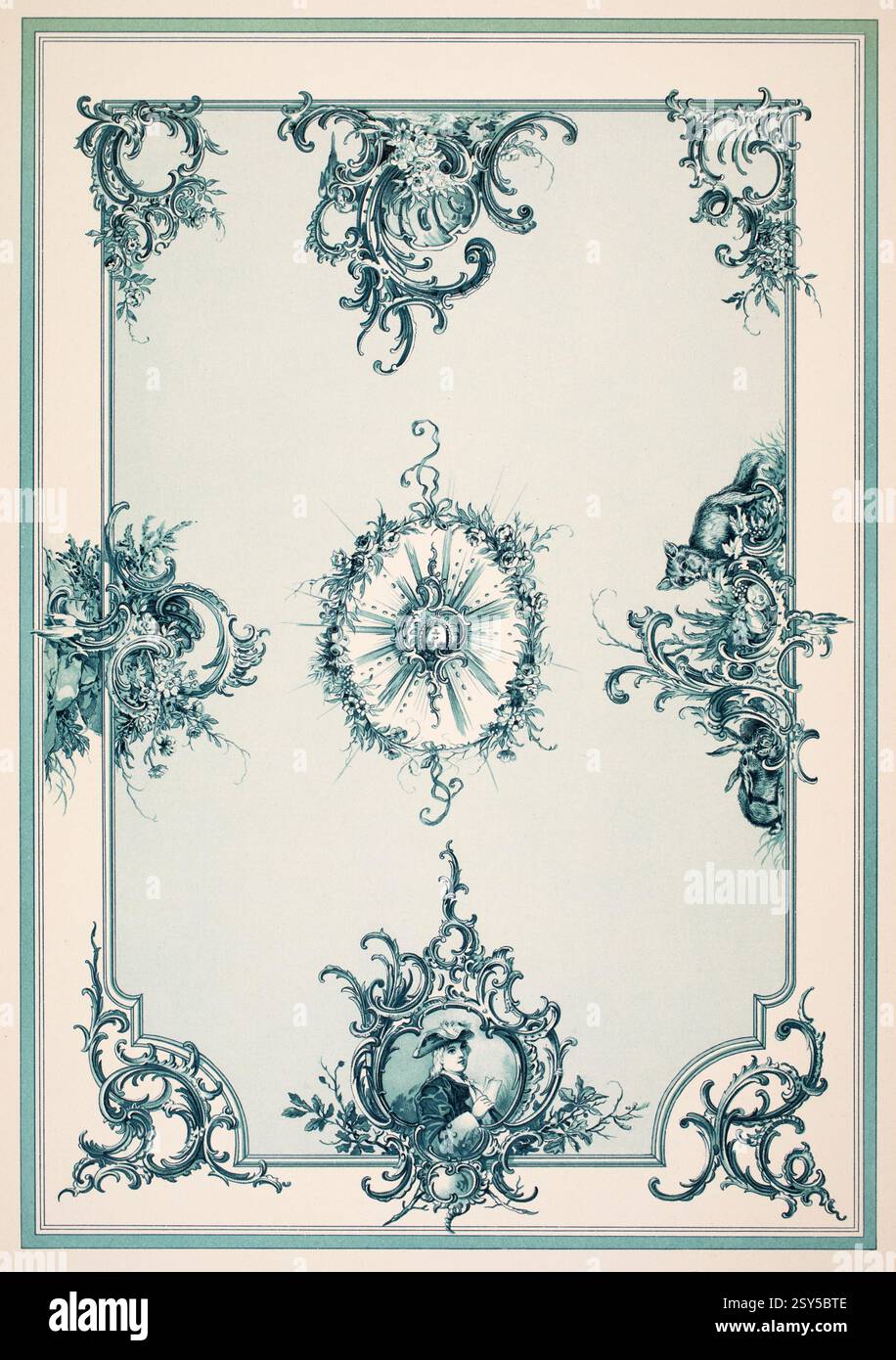 Motive zu Rokoko-Plafonds monochrome Aquarellmalerei von C Dottl aus Dekorative Vorbilder VII, 1897 Stockfoto