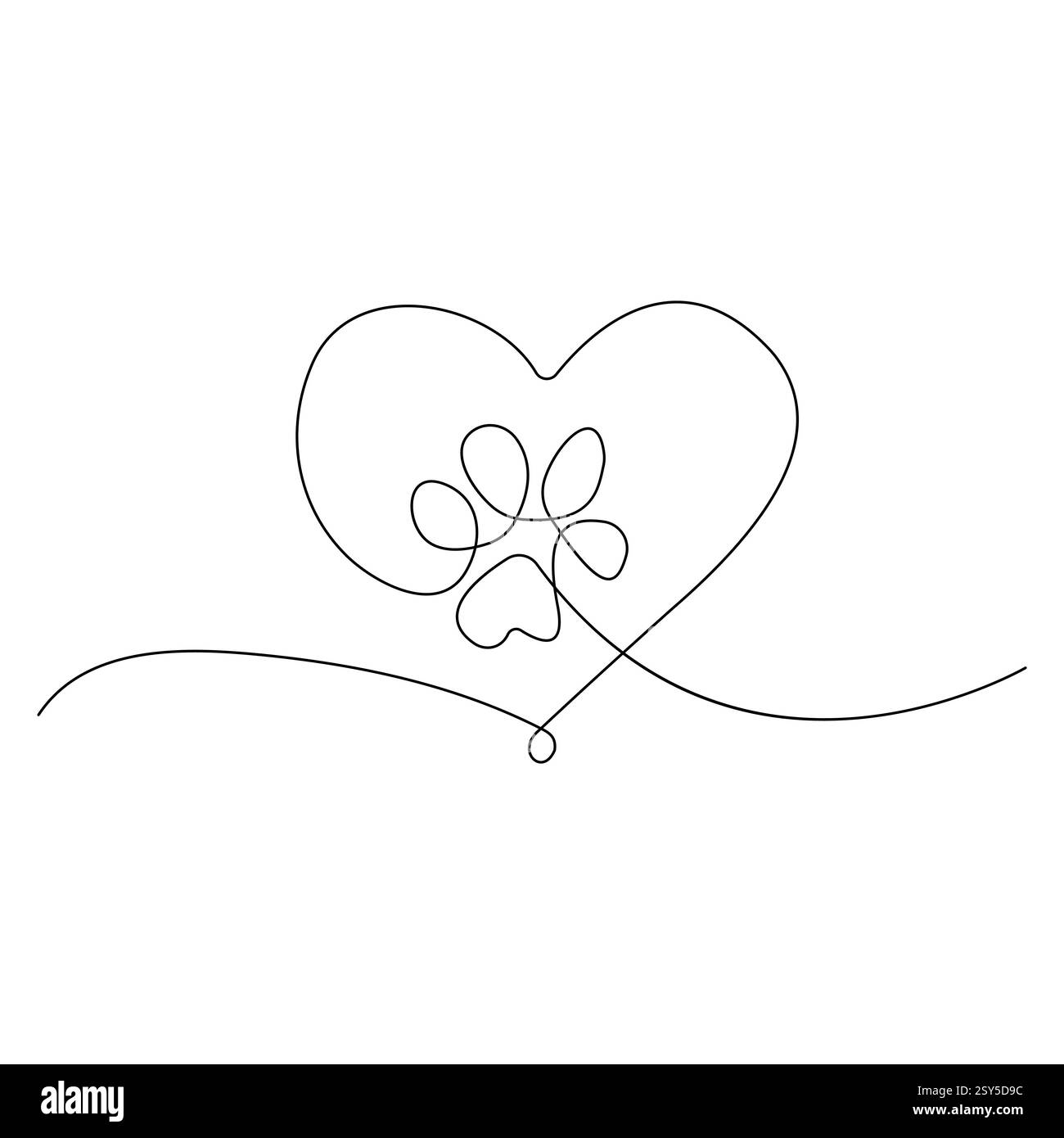 Hund Fußabdruck durchgehende eine Linie Zeichnung mit Tierpfote Symbol Umrissvektor Stock Vektor