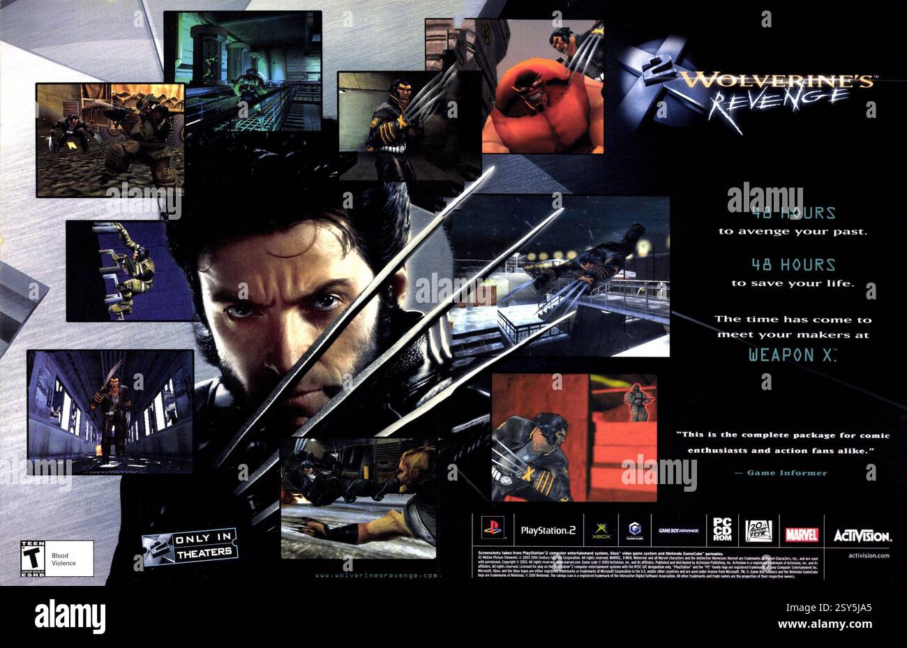 2002 X2: Wolverines Rache (X-Men 2: Wolverines Rache in Europa und Australien). Videospiel basierend auf dem Marvel Comics-Charakter Wolverine, einem Mitglied des Mutanten-Teams X-Men, von GenePool: Veröffentlicht von Activision für PlayStation 2, GameCube und Xbox Stockfoto