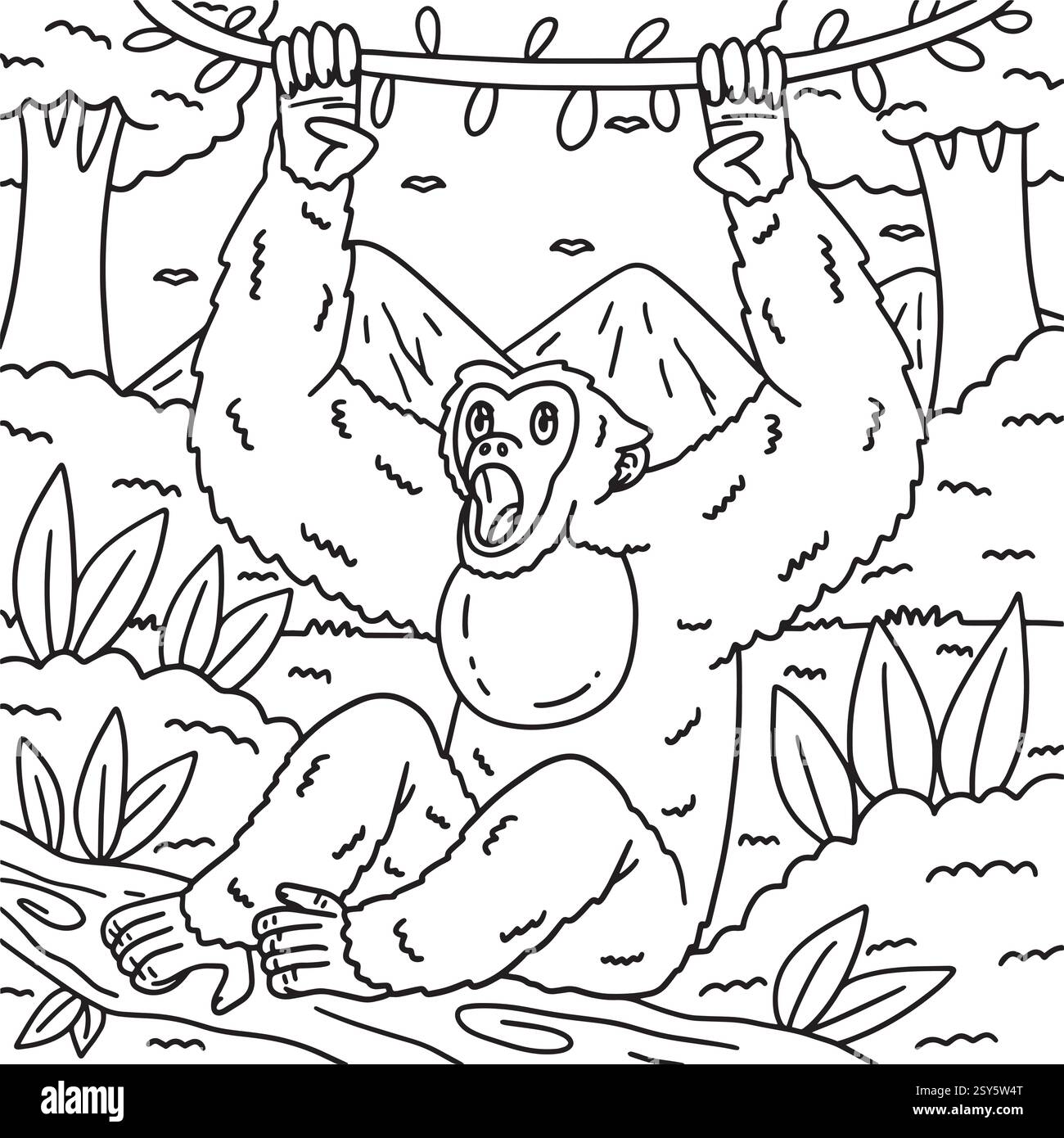 Siamang Monkey Animal Malpage für Kinder Stock Vektor