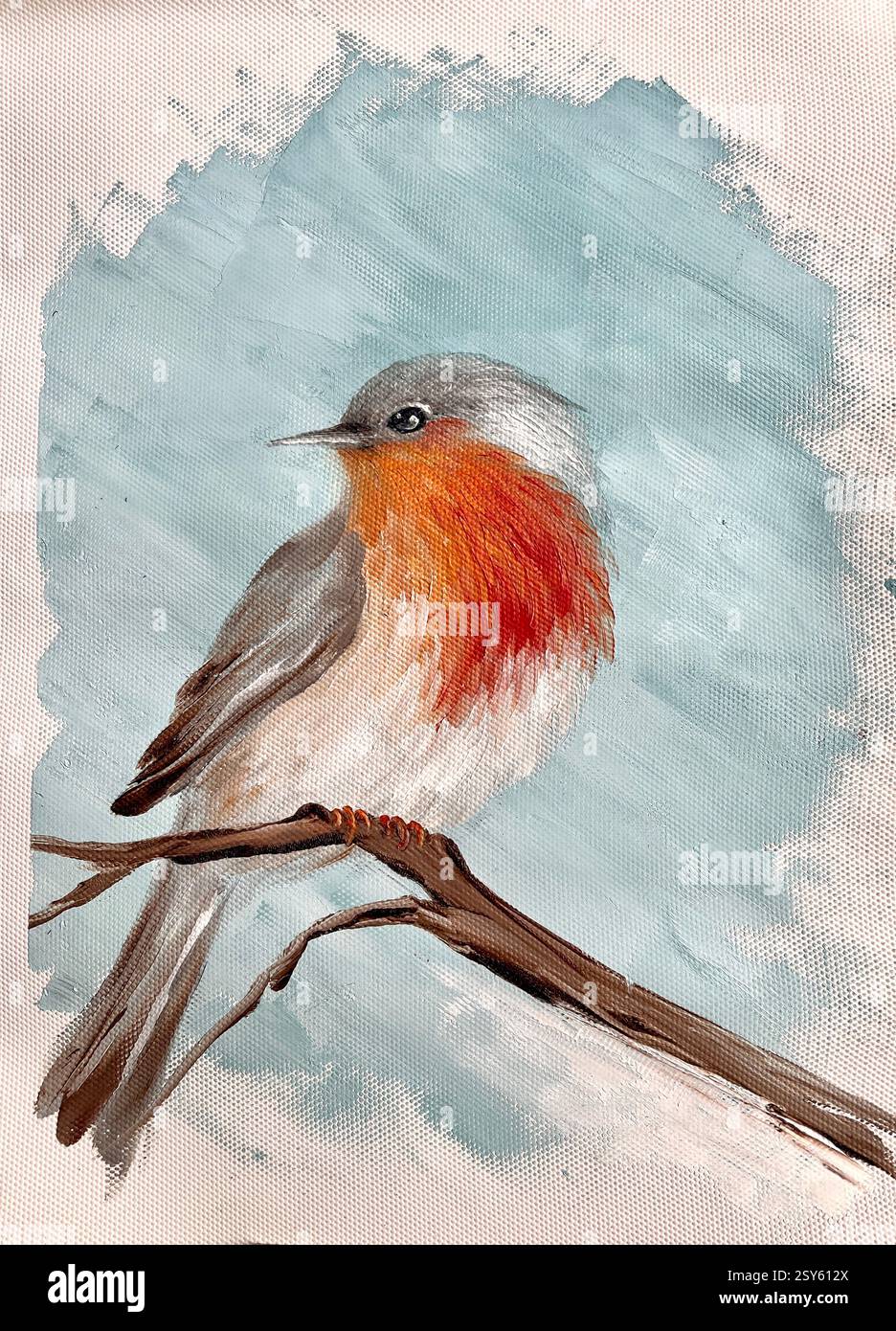 Robin of the Wood, Ölgemälde für Tutorial von Shahpari Bahrami Stockfoto