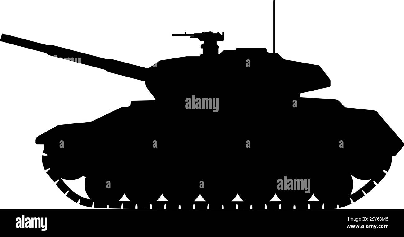 Profilansicht einer modernen Tanksilhouette. Vektorabbildung Stock Vektor