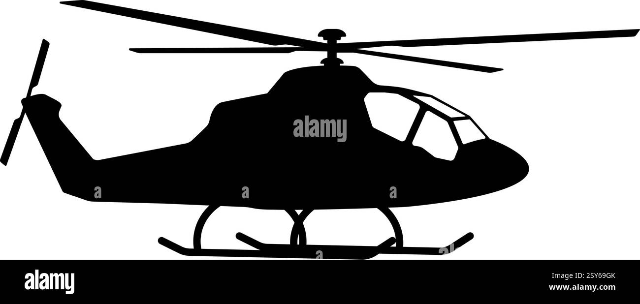 Silhouette eines Militärhubschraubers, der in der Luft schwebt, Vektorillustration Stock Vektor