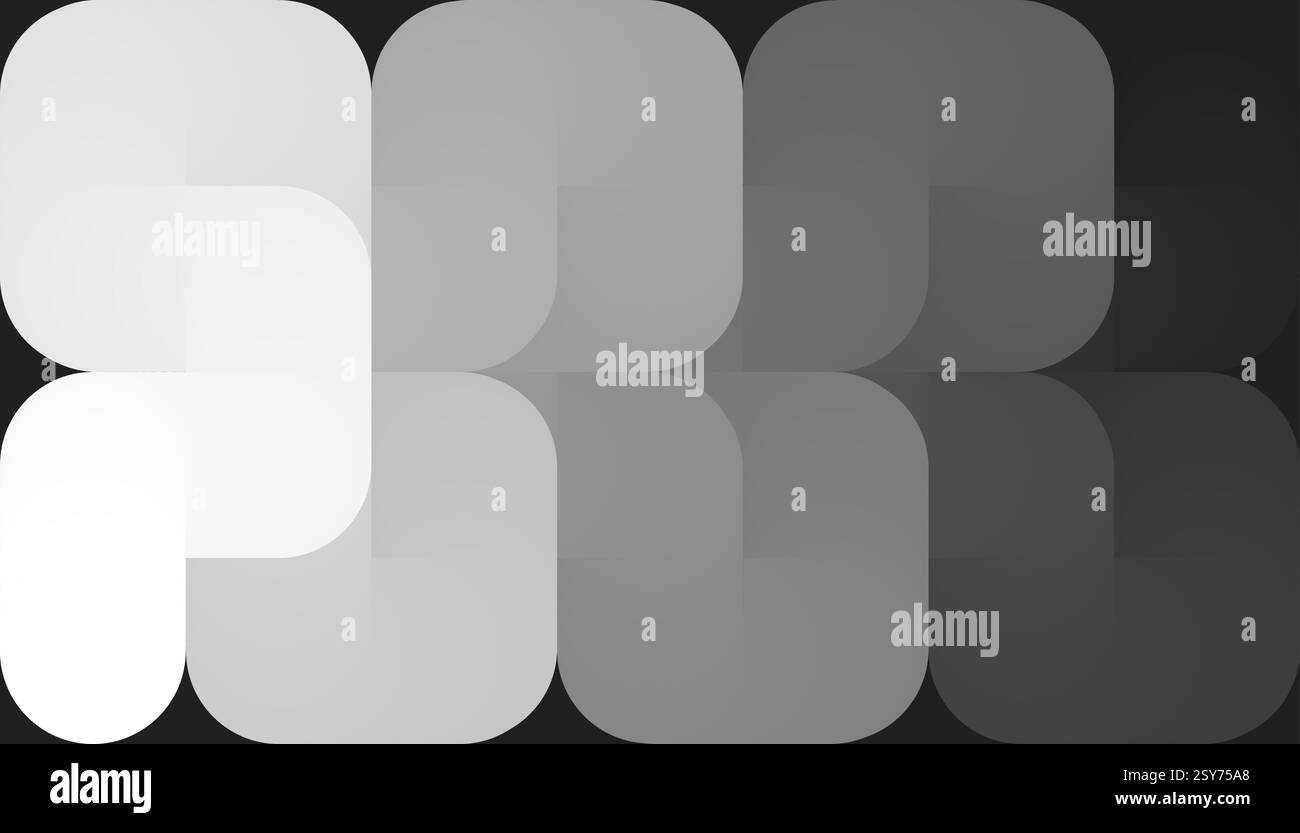 Minimalistisches abstraktes Hintergrunddesign mit einer dicken, geschwungenen Linie, die über einen schwarzen Hintergrund fließt. Der Verlauf wechselt von weiß zu grau zu schwarz Stock Vektor