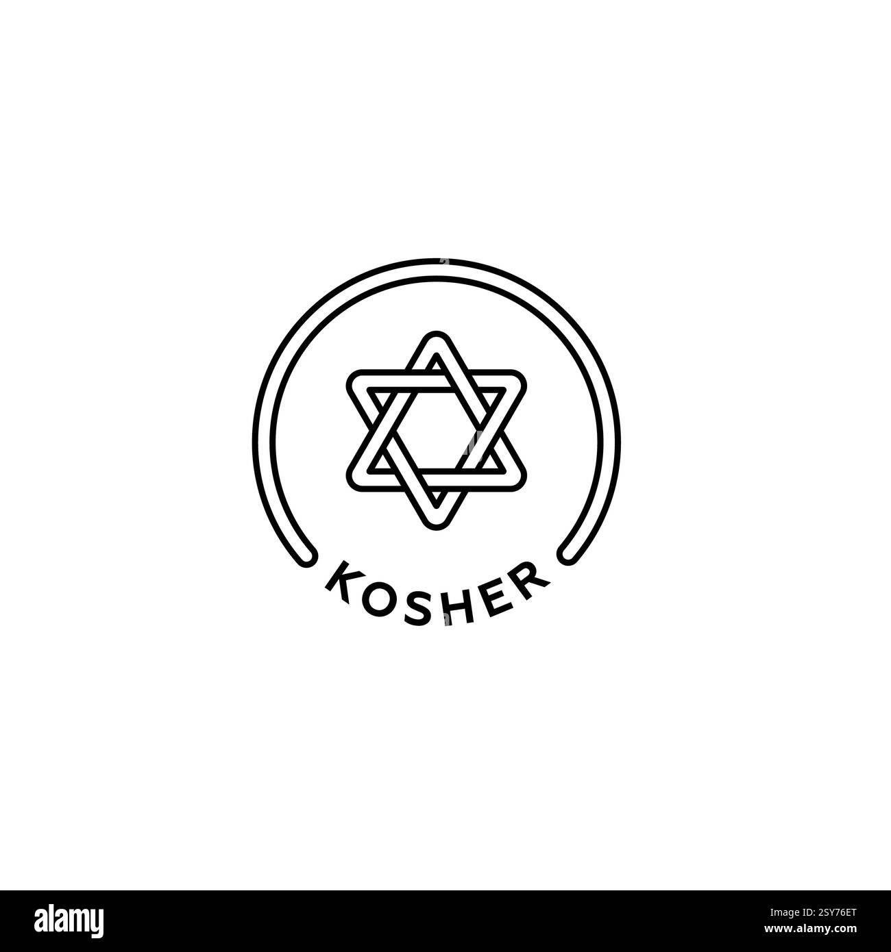 Koscheres Zertifizierungssymbol mit David-Stern in schwarzer Linie Stockfoto