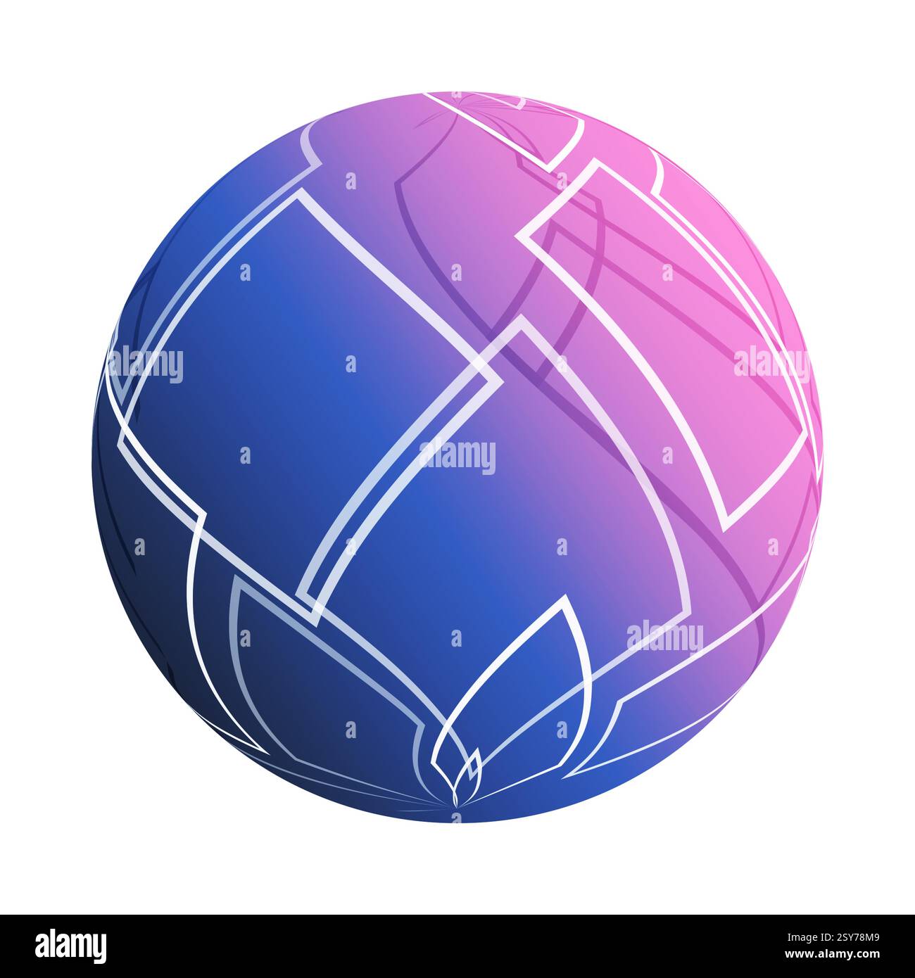Abstraktes rosafarbenes und blaues durchscheinendes Globe Clipart-Design mit sich schneidenden weißen Quadraten, Gitter überlappender rechteckiger Umrisse - Vect Stock Vektor