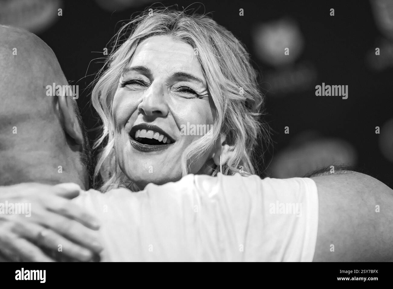Pontevedra, Spanien. Januar 2025. Yolanda Díaz nimmt an dem roten Teppich der Feroz Awards 2025 im Recinto Feiral in Pontevedra Teil. Marco Bar Stockfoto