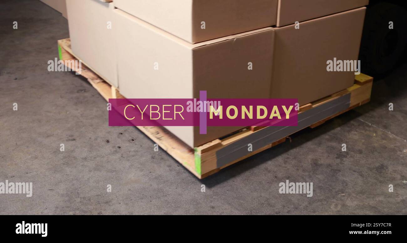 Bild: Text am Cyber monday über den Kästen im Lager Stockfoto
