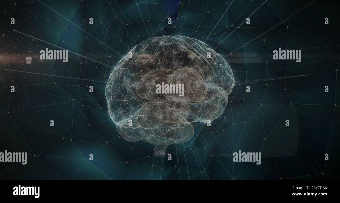 Bild des Netzes von Verbindungen über digitales Gehirn Stockfoto