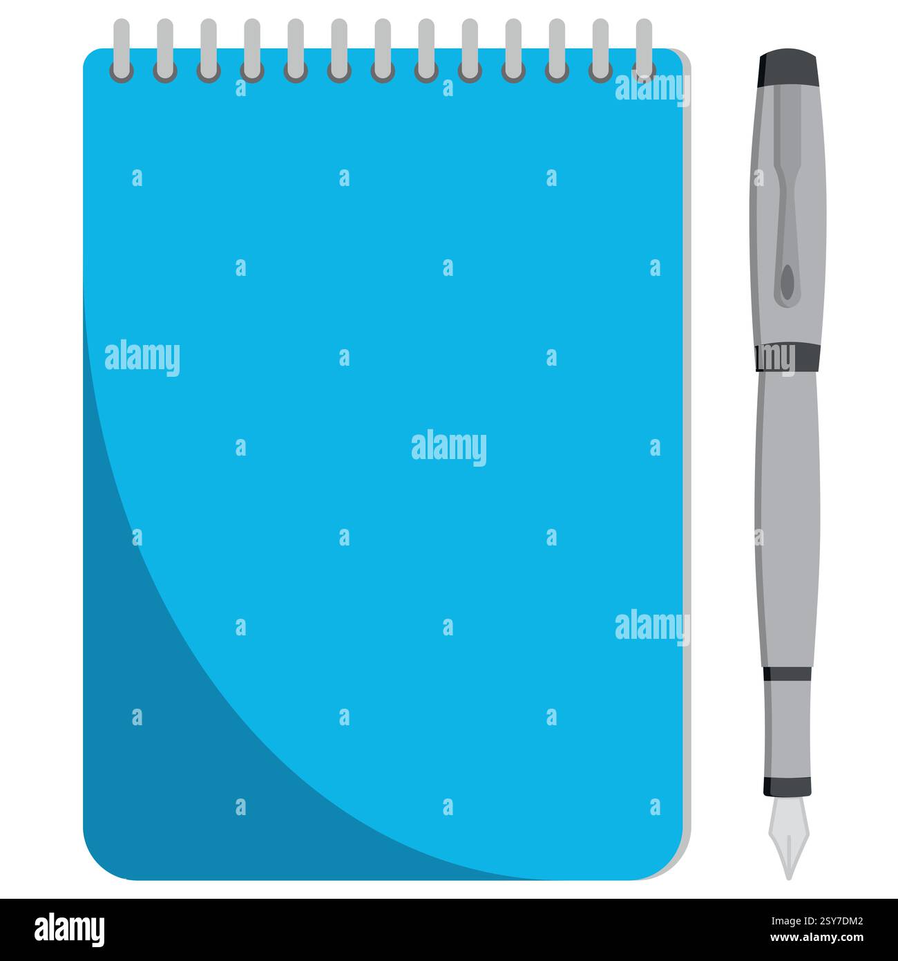 Notizbuch und Tintenstift Illustration, spiralgebundene Papier Notizblock Business oder Schule Notiz mit isoliertem Element Stock Vektor