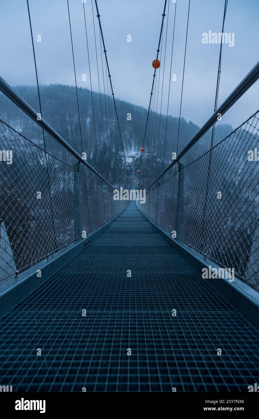 Nebliger Wintermorgen an der Todtnauer Brücke und Tal – neblige, geheimnisvolle Schwarzwaldlandschaft, Süddeutschland Stockfoto