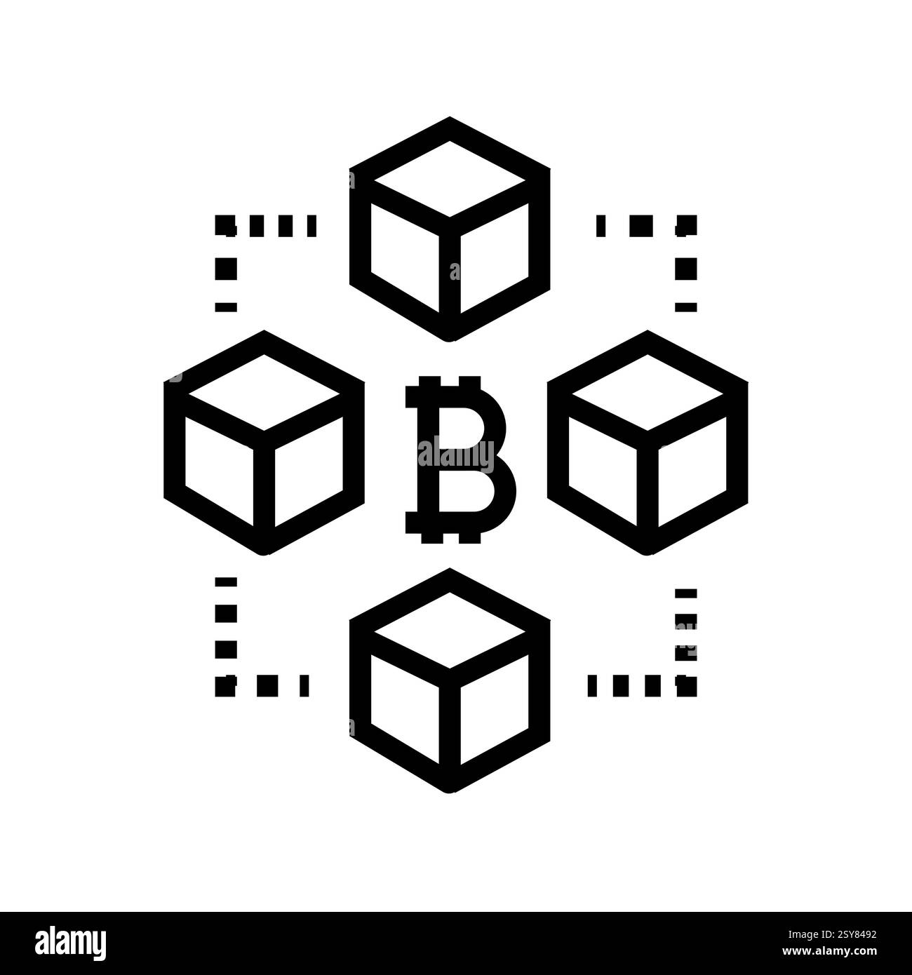 Symbol für schwarze Linie des Blockchain-Systems Stock Vektor