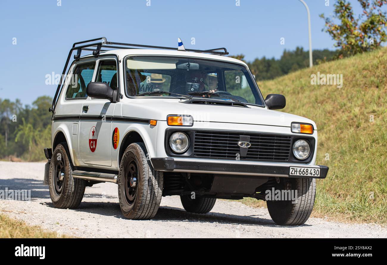 Hüntwangen, Schweiz, 24. August 2024: Die Lada Niva wird seit 1977 hergestellt und stammt ursprünglich aus der Sowjetunion. (Foto: Andreas Haas/ Stockfoto