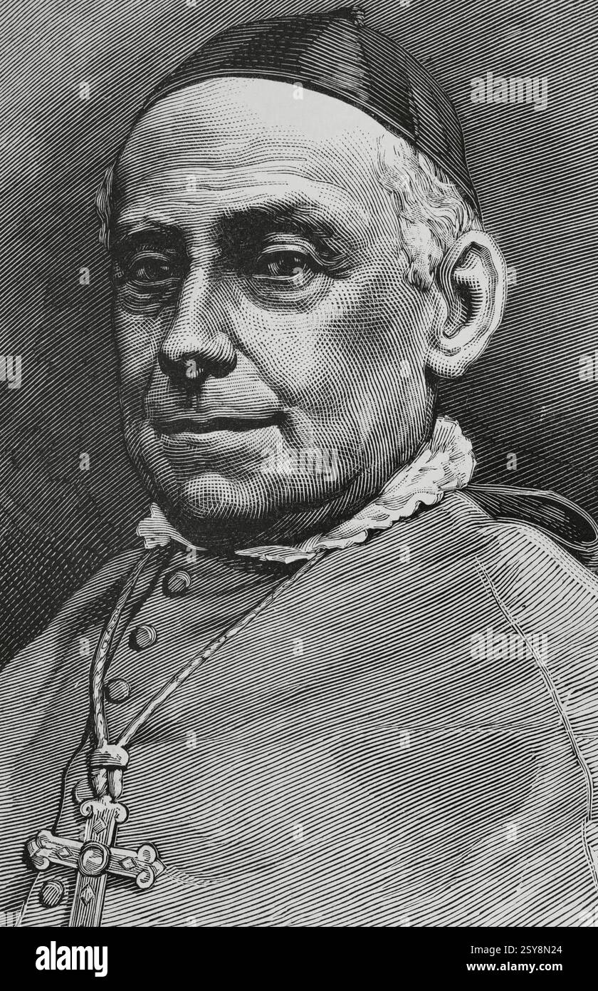 José María Urquinaona (José María de Urquinaona y Bidot) (1814-1883). Spanisch kirchlich. Bischof der Diözese Canarias (1868-1878) und Barcelona (1878-1883). Hochformat. Gravur. La Ilustración Española y Americana (die spanische und amerikanische Illustration), 1883. Stockfoto