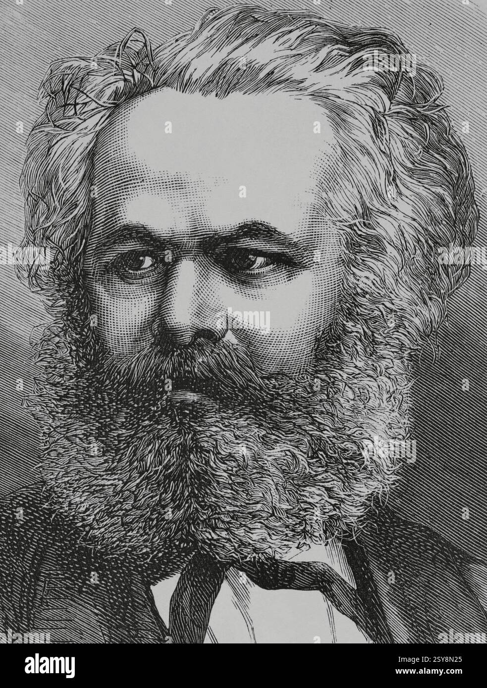 Karl Marx (1818-1883). Deutscher Philosoph, Ökonom und kommunistischer Politiker. Hochformat. Stich von Tomás Carlos Capuz (1834-1899). La Ilustración Española y Americana (die spanische und amerikanische Illustration), 1883. Stockfoto