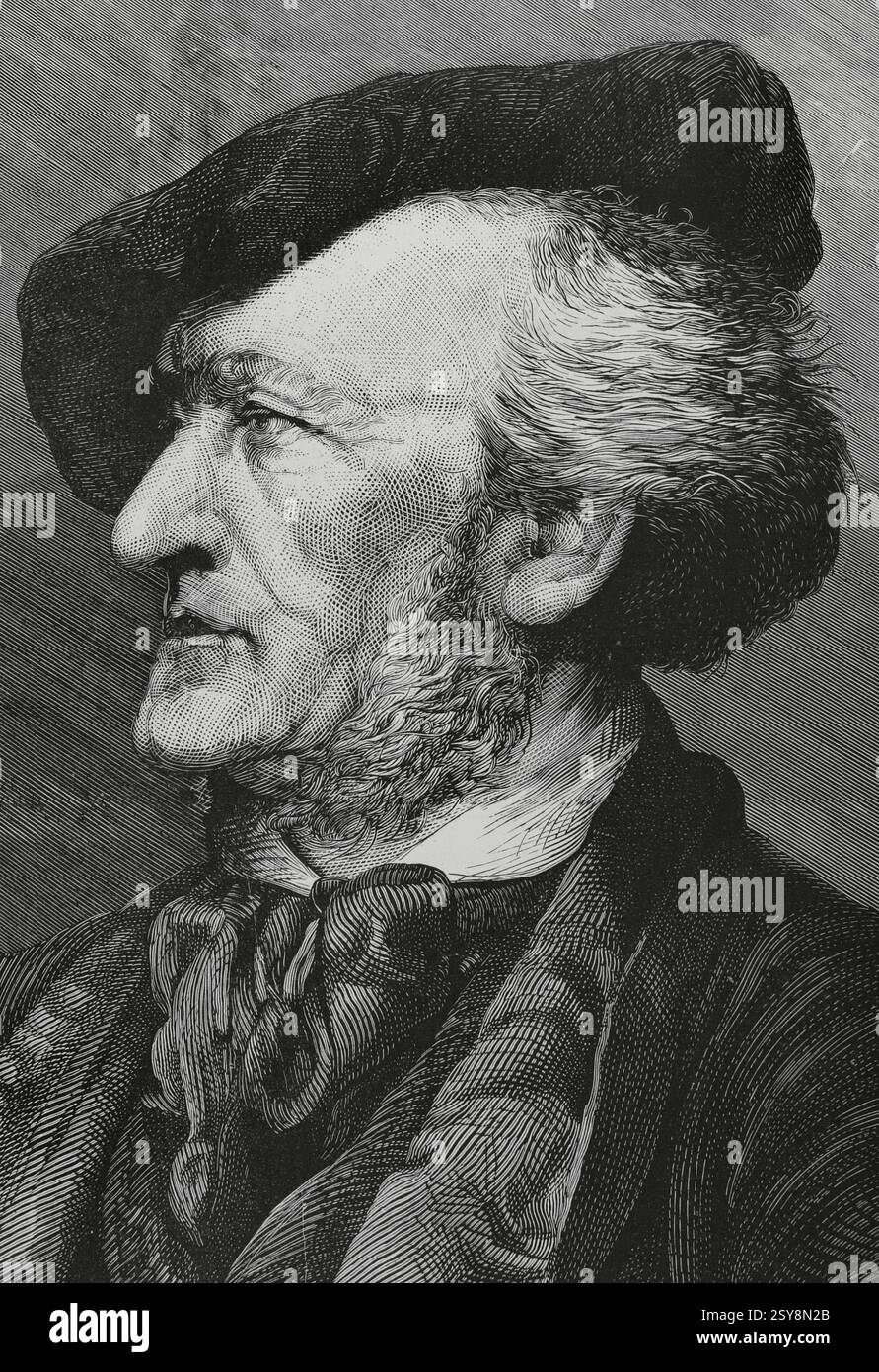 Richard Wagner (1813-1883). Deutscher Komponist. Hochformat. Stich von Marcelo París. La Ilustración Española y Americana (die spanische und amerikanische Illustration), 1883. Stockfoto Richard Wagner (1813-1883). Deutscher Komponist. Hochformat. Stich von Marcelo París. La Ilustración Española y Americana (die spanische und amerikanische Illustration), 1883. Stockfoto
