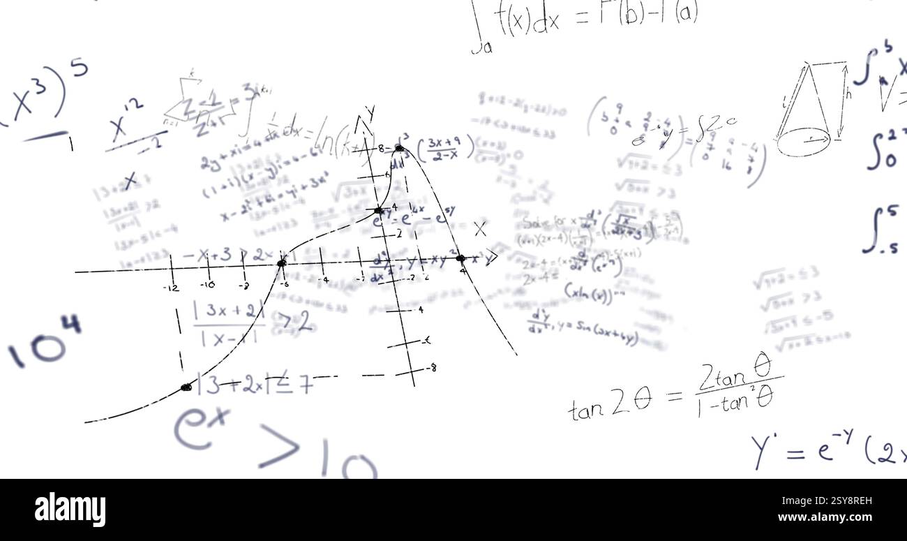 Bild der mathematischen Datenverarbeitung über weißem Hintergrund Stockfoto