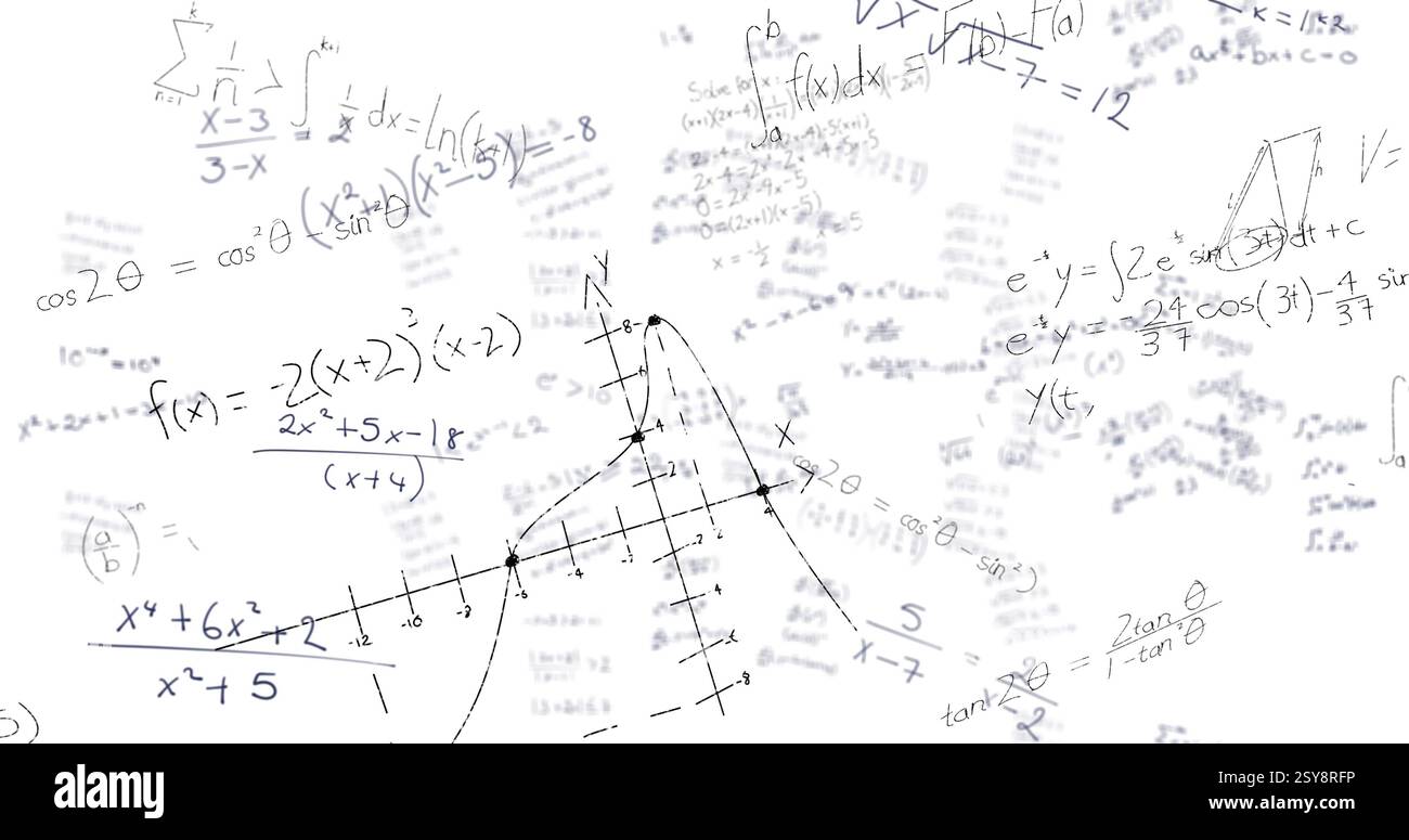 Bild der mathematischen Datenverarbeitung über weißem Hintergrund Stockfoto