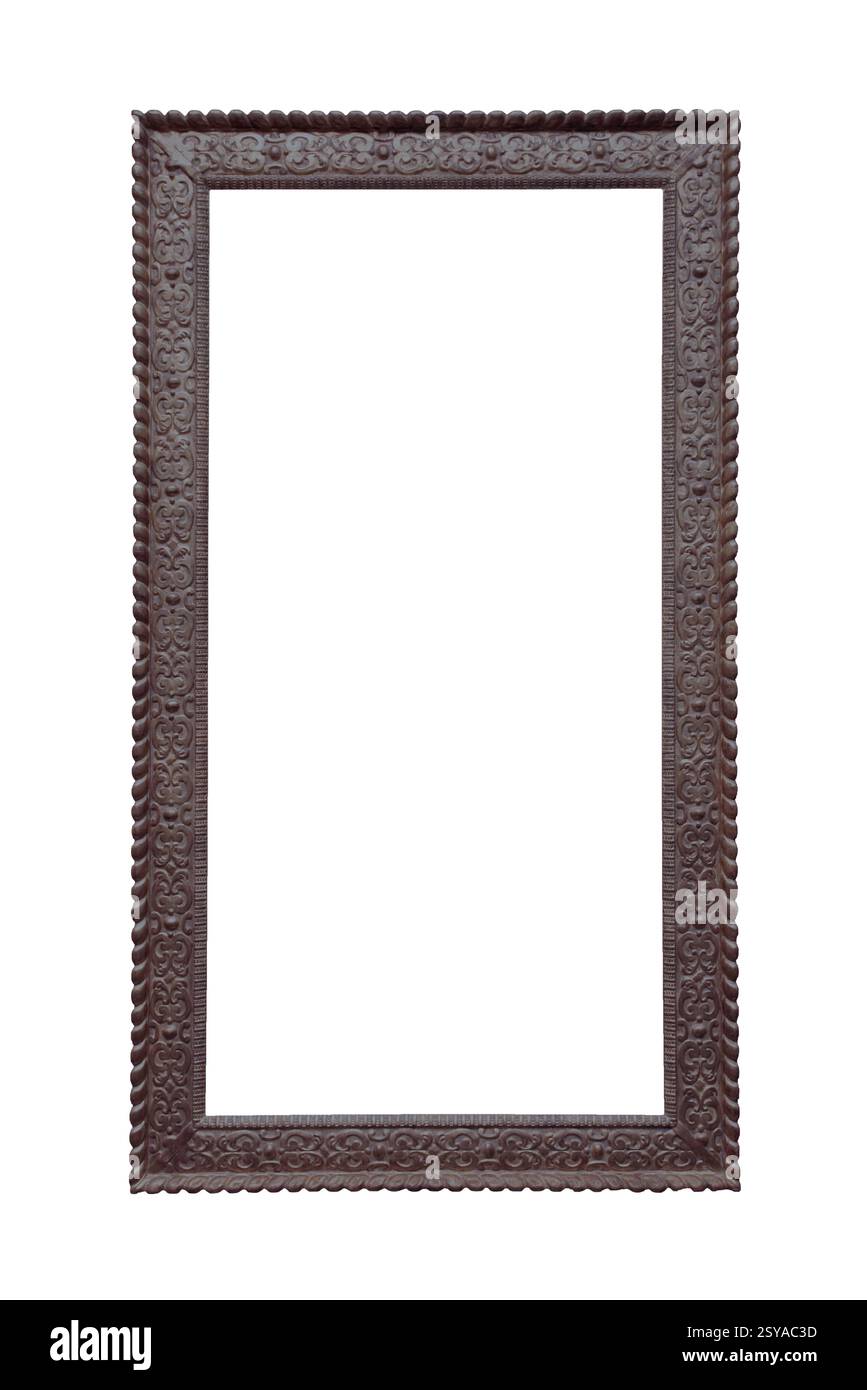 Geschnitzter Holzrahmen antike Grenze elegante dekorative Vintage leere isolierte weiße Hintergrund Stockfoto